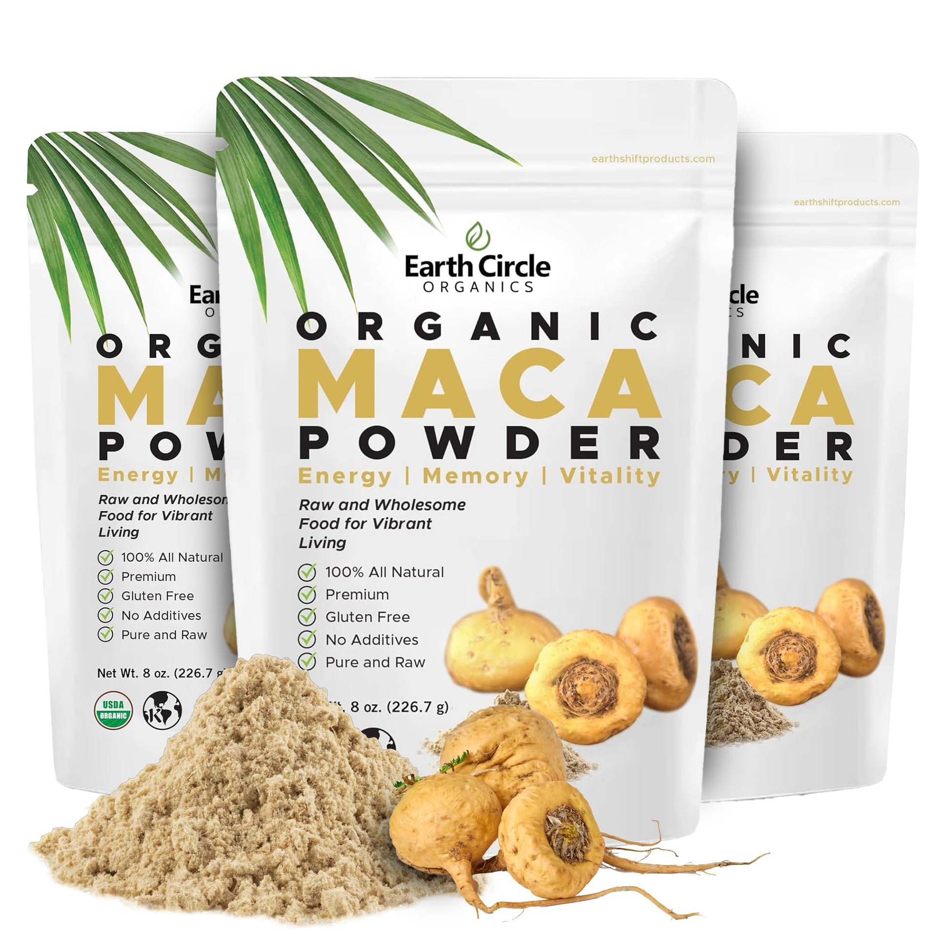 Earth Circle Organics Yellow Maca Root Powder, 24 oz total (3 x 8 oz)