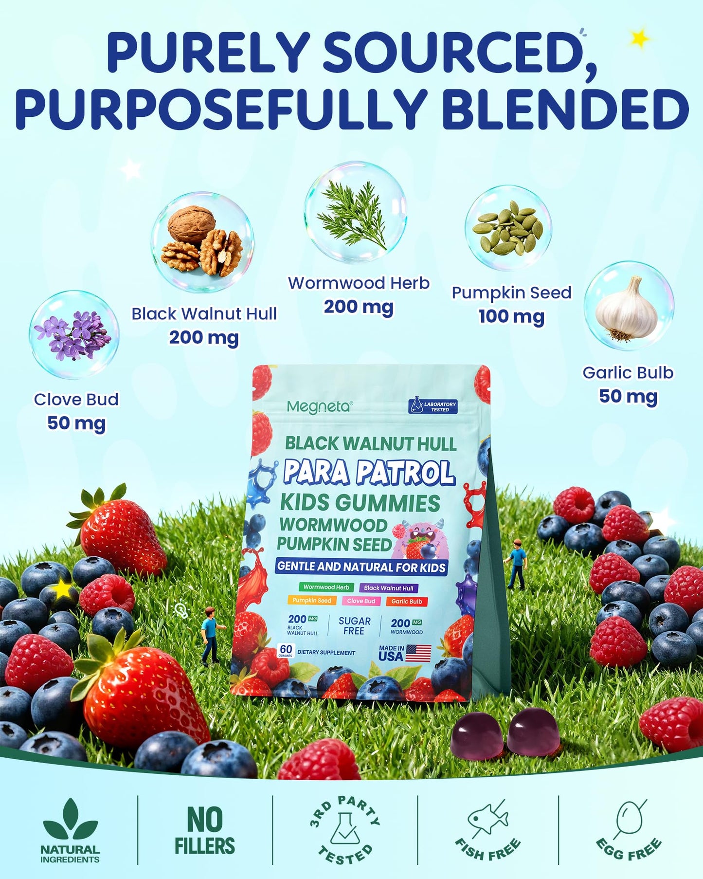 MEGNETA ParaPatrol Herbal Gut Balance Gummies for Children, 60 Count