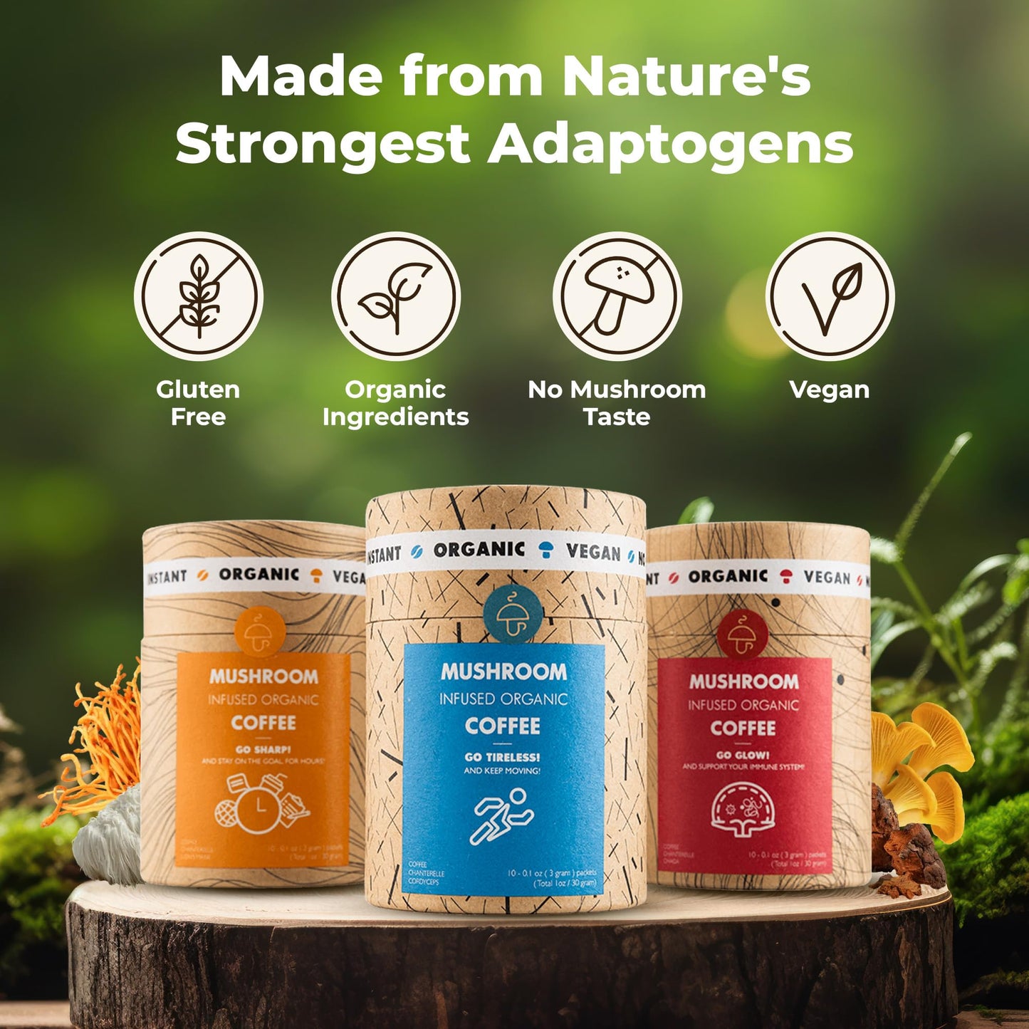 Mushroom Cups GoTireless Coffee Powder 1.06 Ounce
