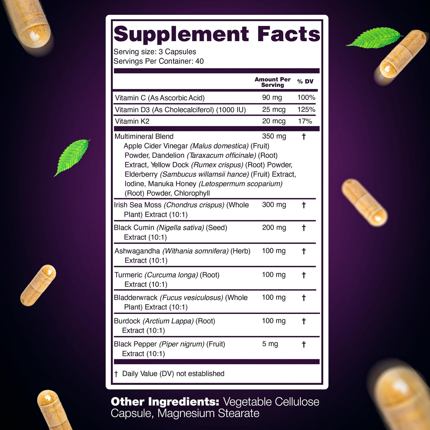 LetaGreen Sea Moss Capsules 120 Count