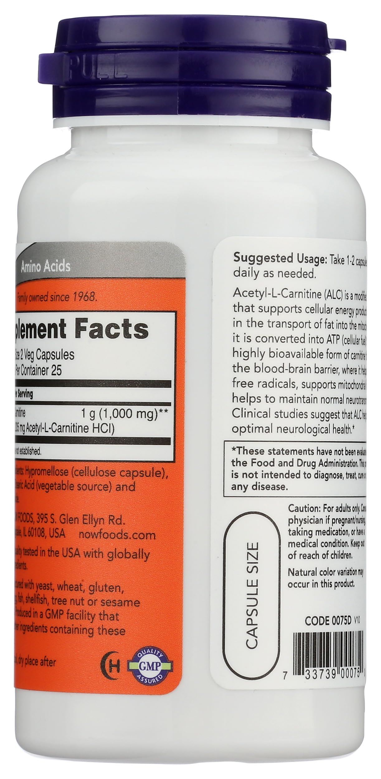 NOW Foods Acetyl L-Carnitine 500mg Capsules, 50 Count