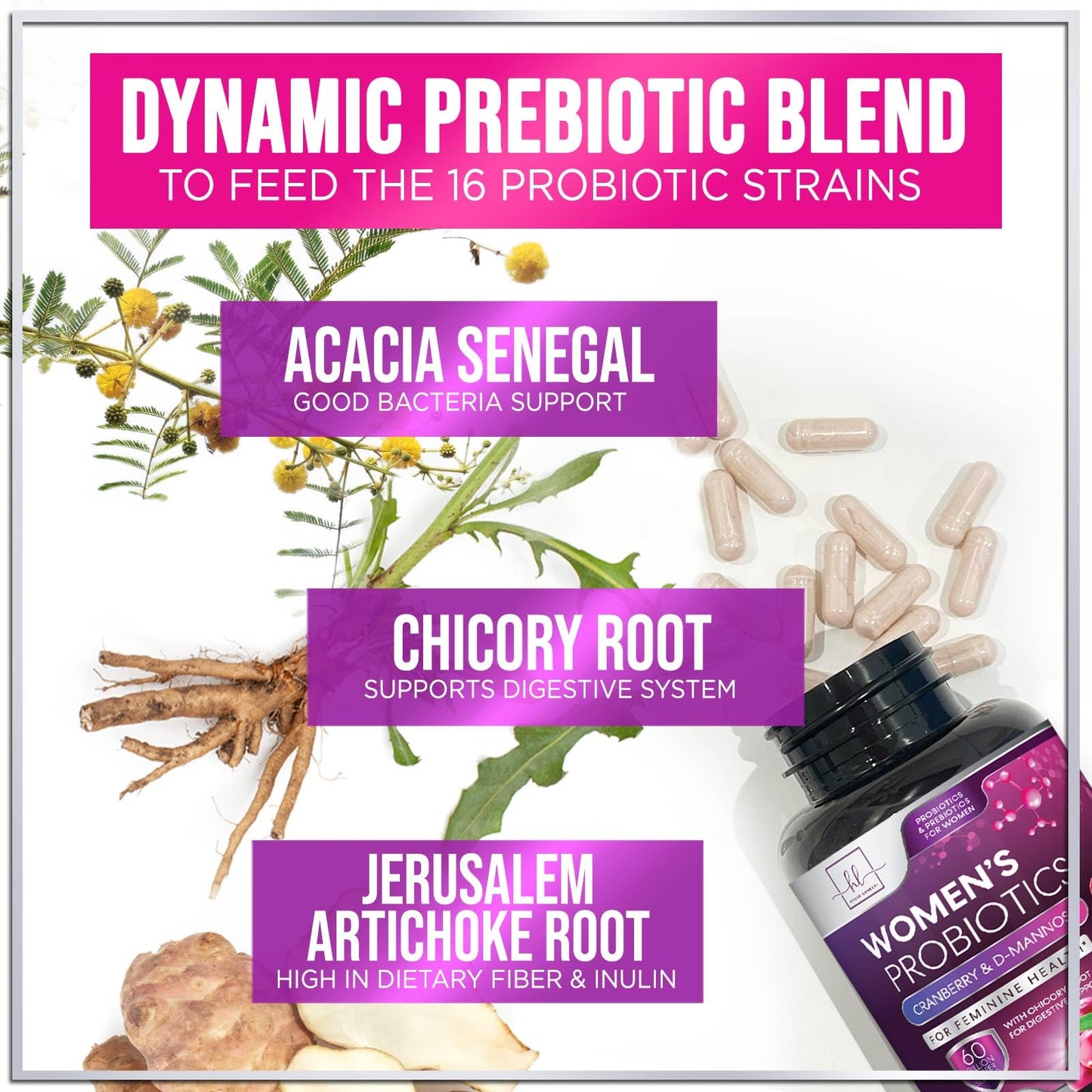 Hello Lovely! Probiotics for Women - Prebiotic and Probiotic Blend 60 Billion CFU Per Serving - 16 Strain Women's Probiotic for pH Balance & Vaginal Support - Digestive & Immune Support, Capsule, 120 Capsules