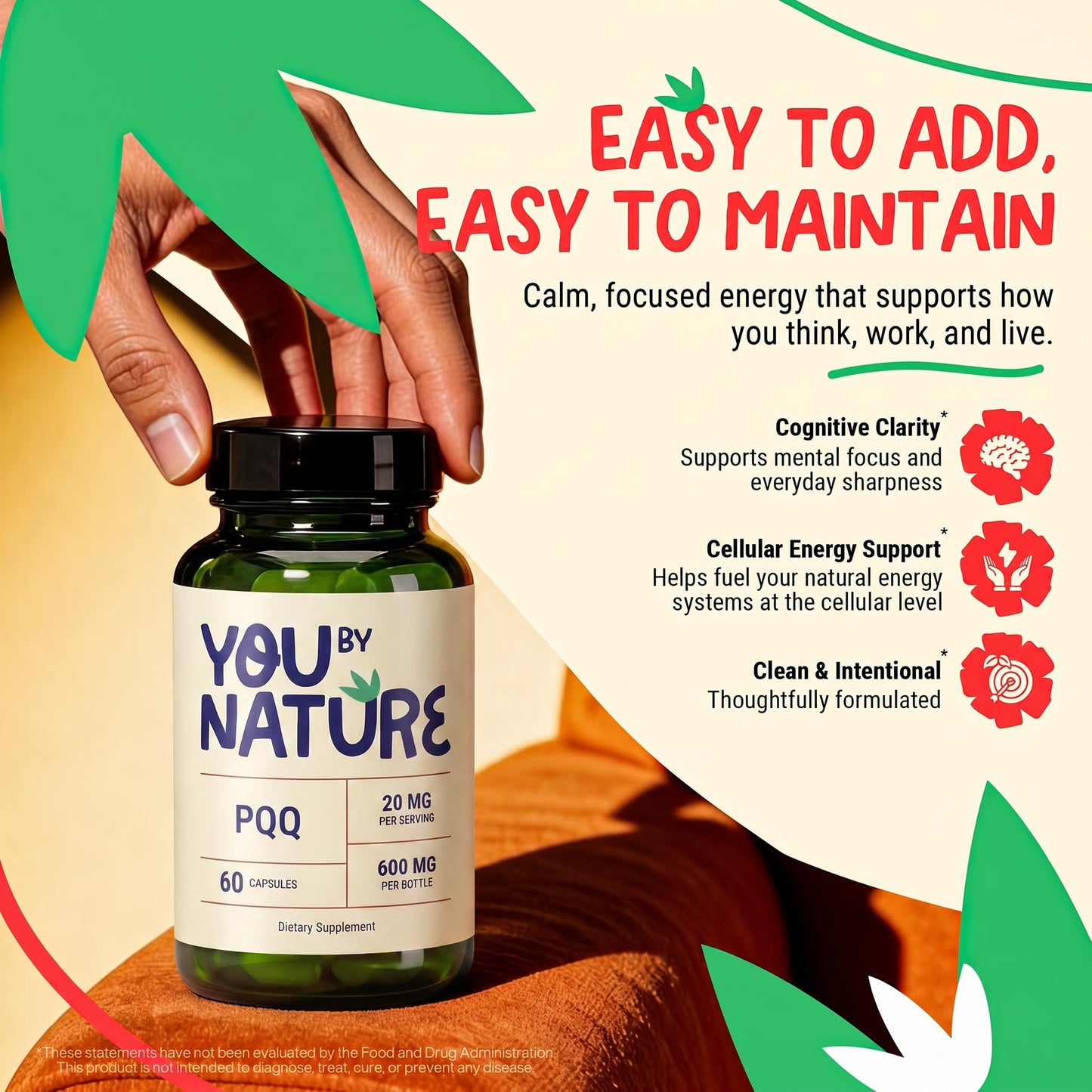 YOUBYNATURE PQQ Supplement 40mg - Pyrroloquinoline Quinone Veggie Capsules, 60 Capsules