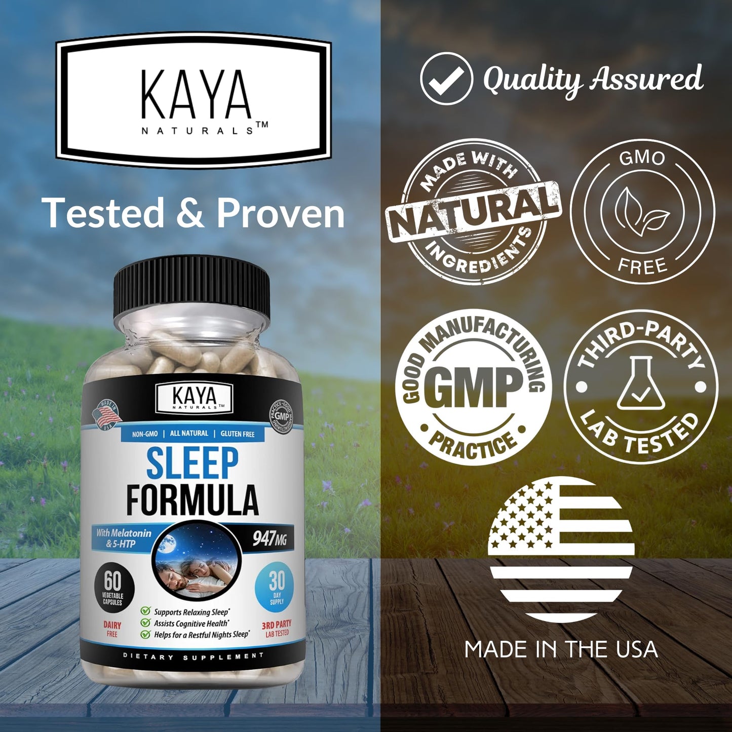 Kaya Naturals Sleep Support Formula with Melatonin Capsules 60 Count