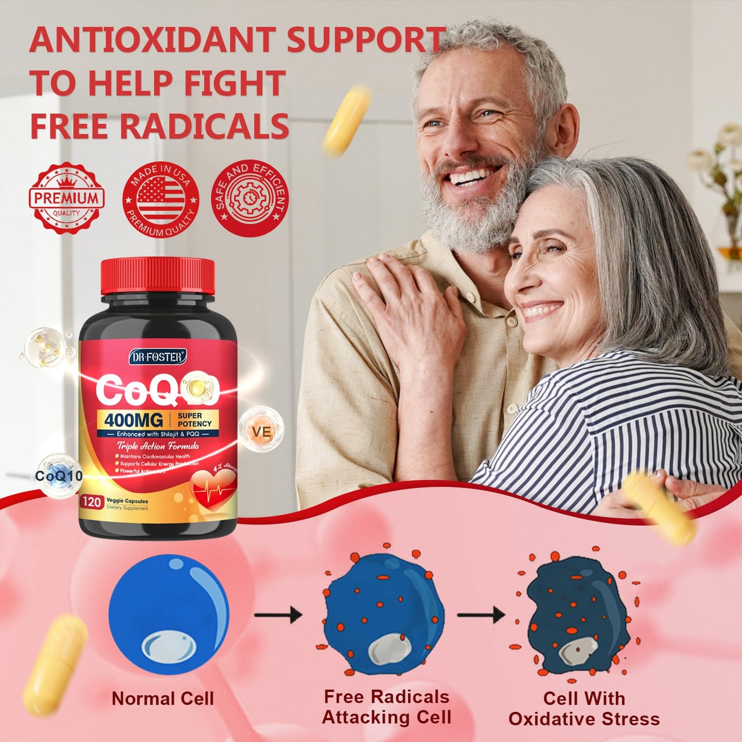 DRFOSTER CoQ10 400mg Supplements with PQQ and Shilajit Veggie Capsules, 120 Count