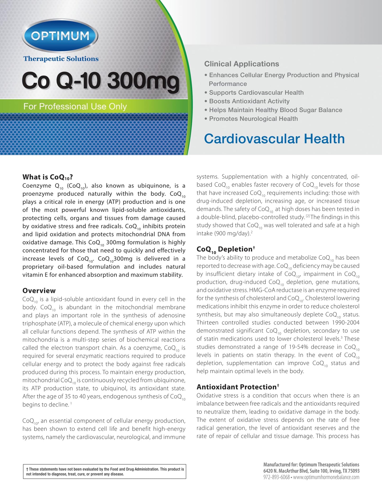 Optimum Therapeutic Solutions Co Q-10 300 mg Soft Gel Capsules, 30 Count