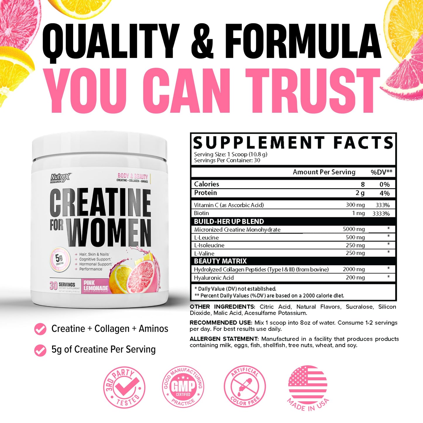 Nutrex Research Creatine for Women Booty and Beauty – Pink Lemonade Powder 13 Ounce