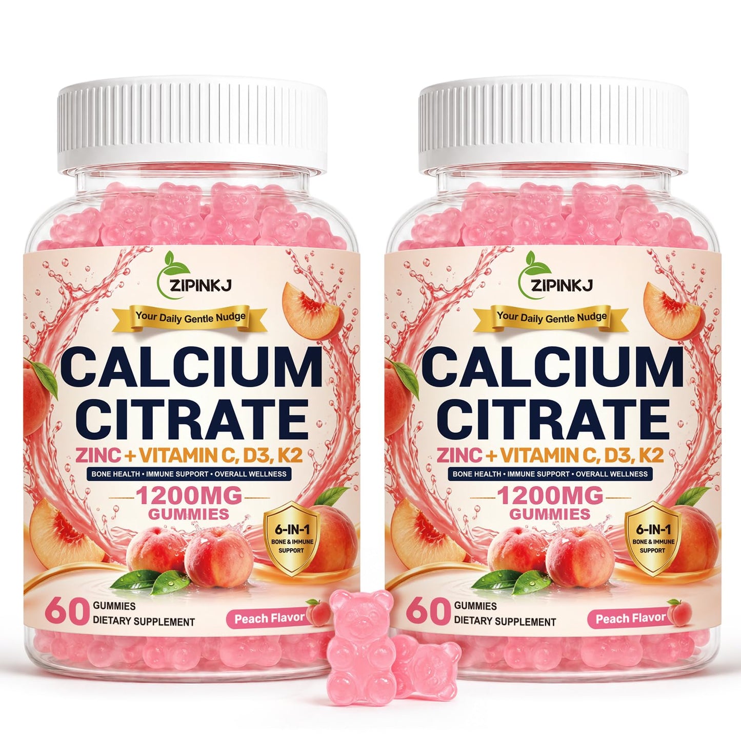 ZIPINKJ Calcium Citrate Gummies 1200mg with Vitamin D3 Sugar-Free, 120 Gummies