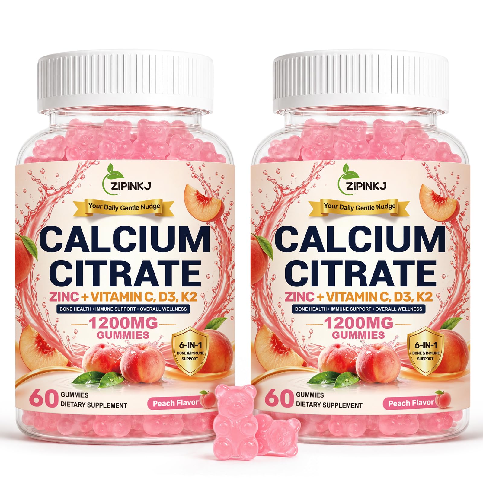 ZIPINKJ Calcium Citrate Gummies 1200mg with Vitamin D3 Sugar-Free, 120 Gummies