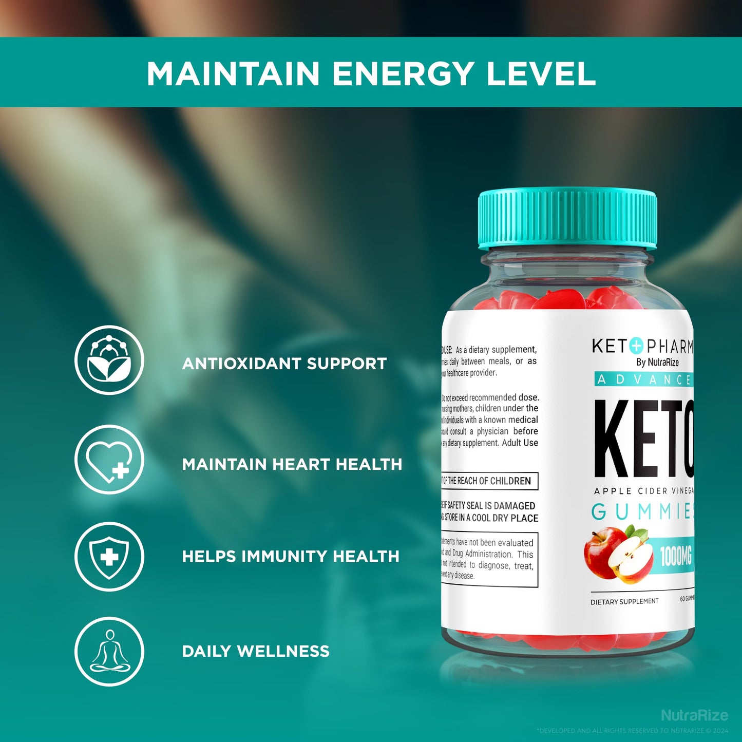 NutraRize Keto Pharma Keto ACV Gummies, Advanced Formula, 1000mg Apple Cider Vinegar, 180 Gummies