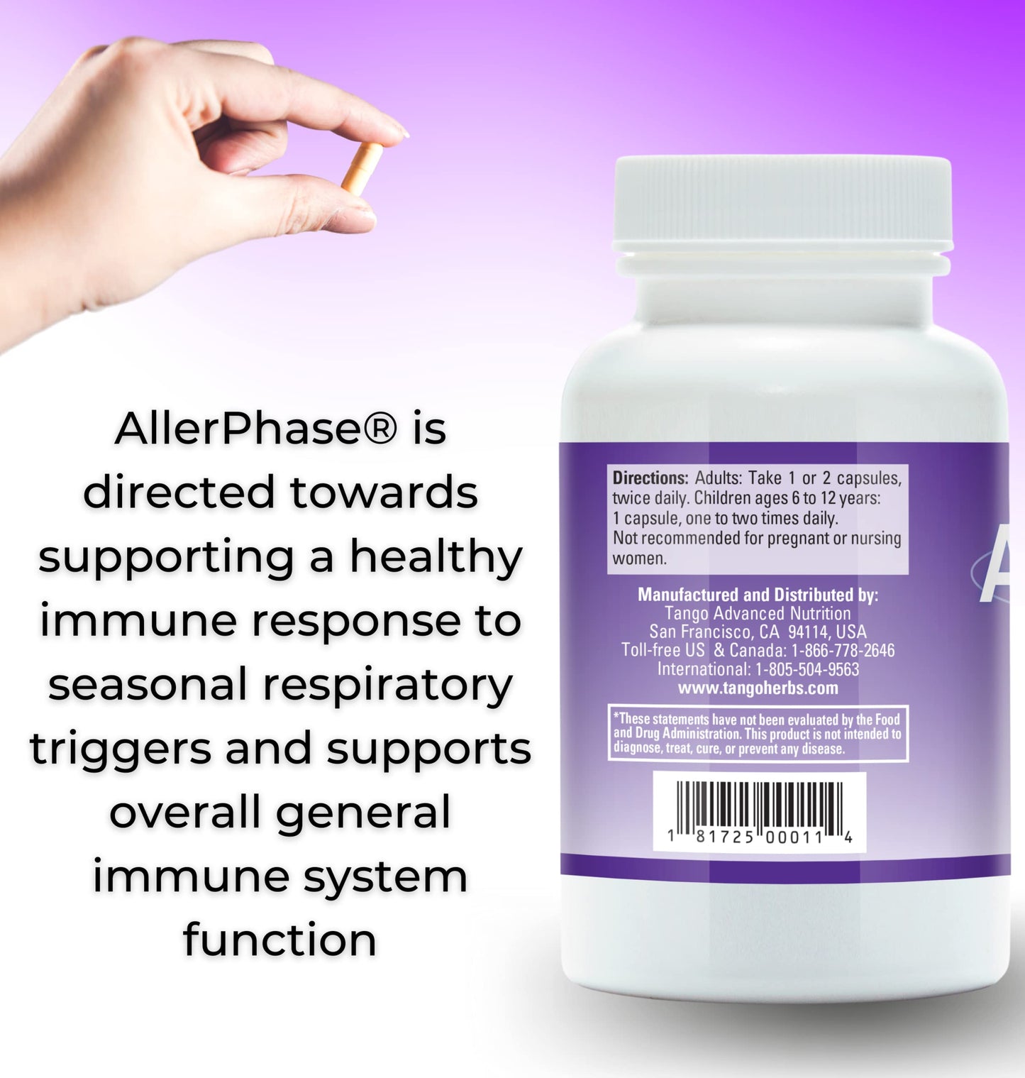 Tango AllerPhase Natural Herbal Sinus and Lung Relief Supplement Capsule, 30 Capsules