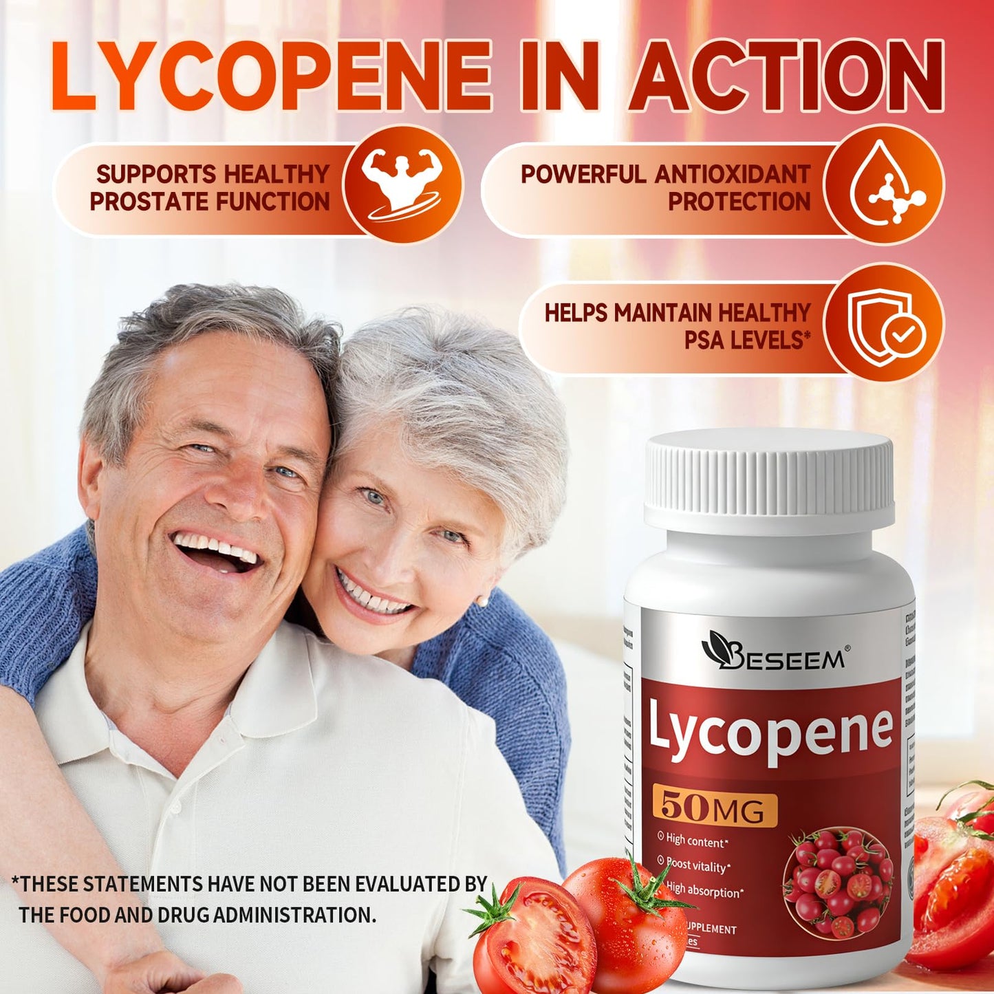 Beseem Lycopene Capsule with Saw Palmetto & Pumpkin Seed Oil Prostate Health Support & Nutrient Complex with Zinc, Vitamin B6, Vitamin B12, Copper, 60 Capsules