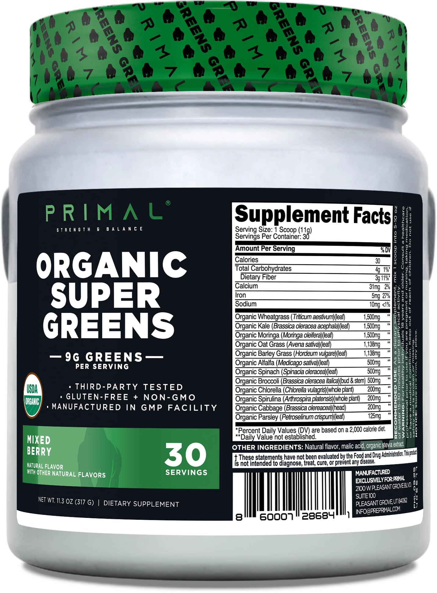 Primal Organic Super Greens Powder 11.3 Ounce