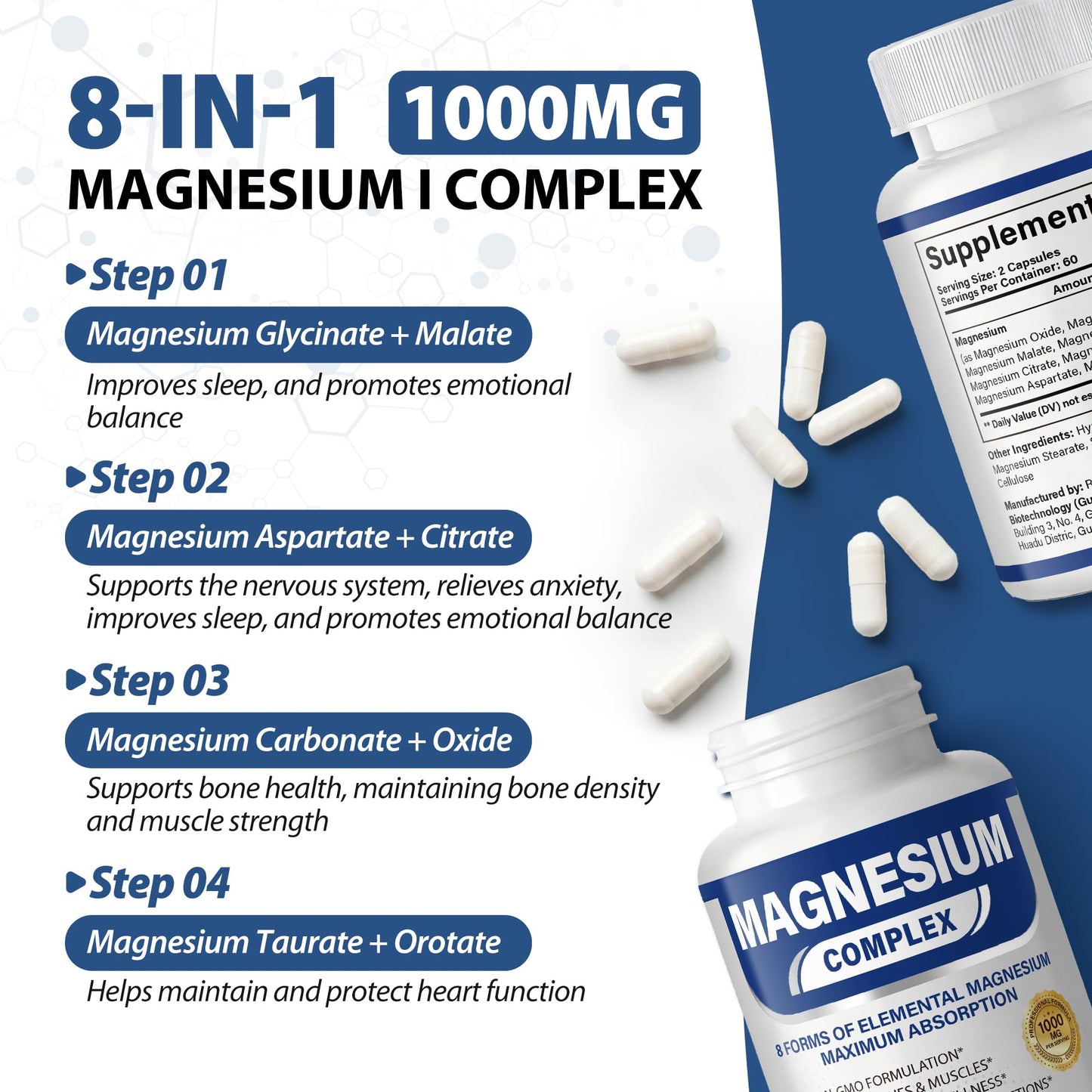 Purpleaf Magnesium Complex 1000mg Supplement 8 in 1 for Women & Men Softgels, 120 Count