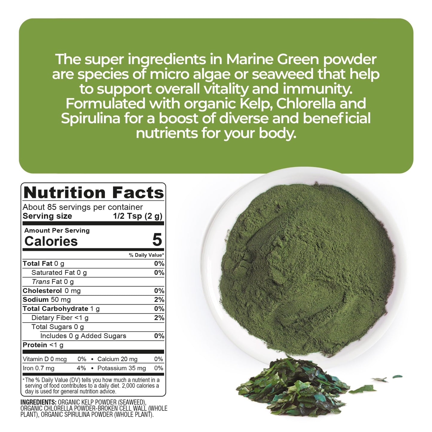 Super Organics Marine Super Greens Powder, 6 oz