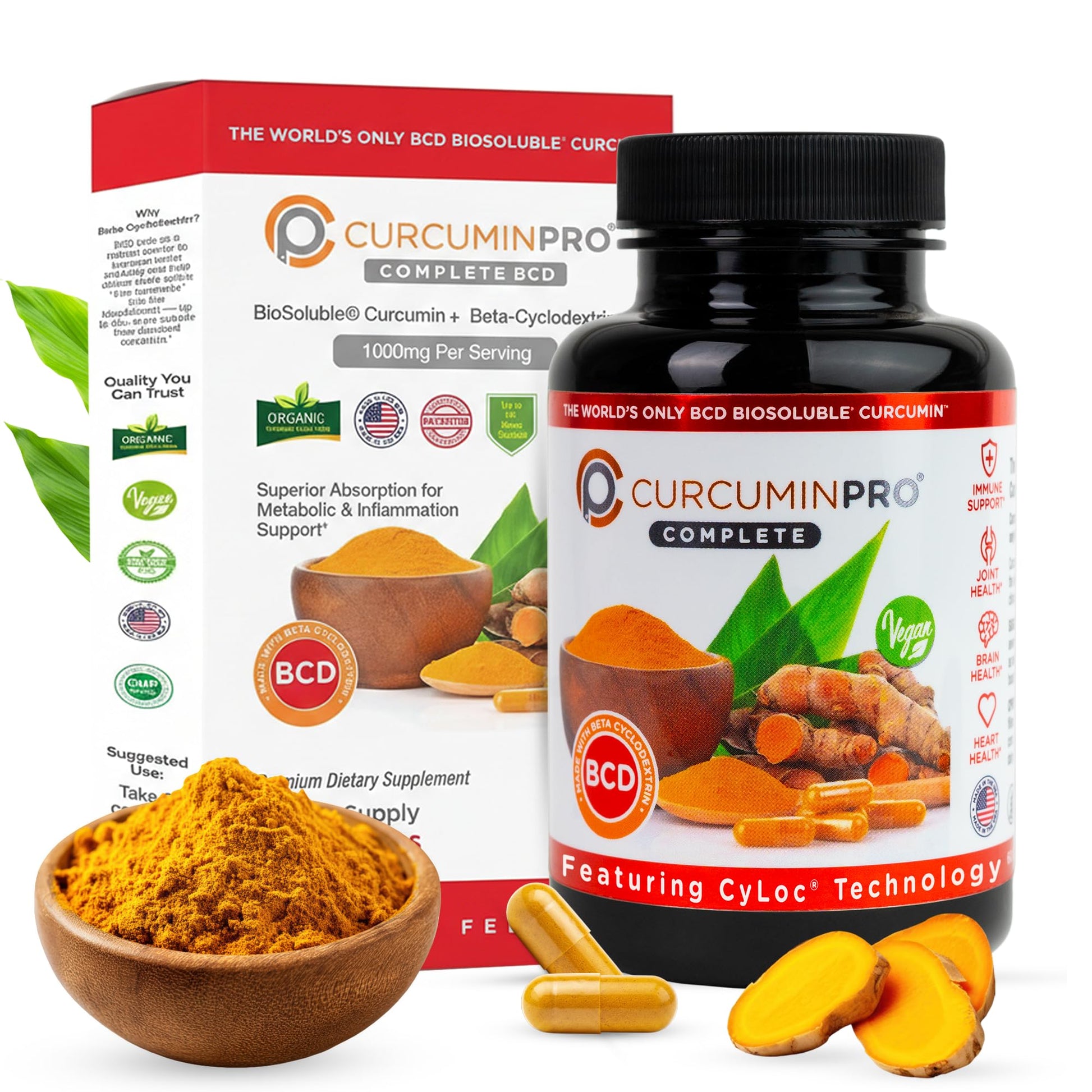 curcuminpro Complete BCD BioSoluble Vegan Beta Cyclodextrin & Organic Turmeric Curcumin Capsule, 60 Count