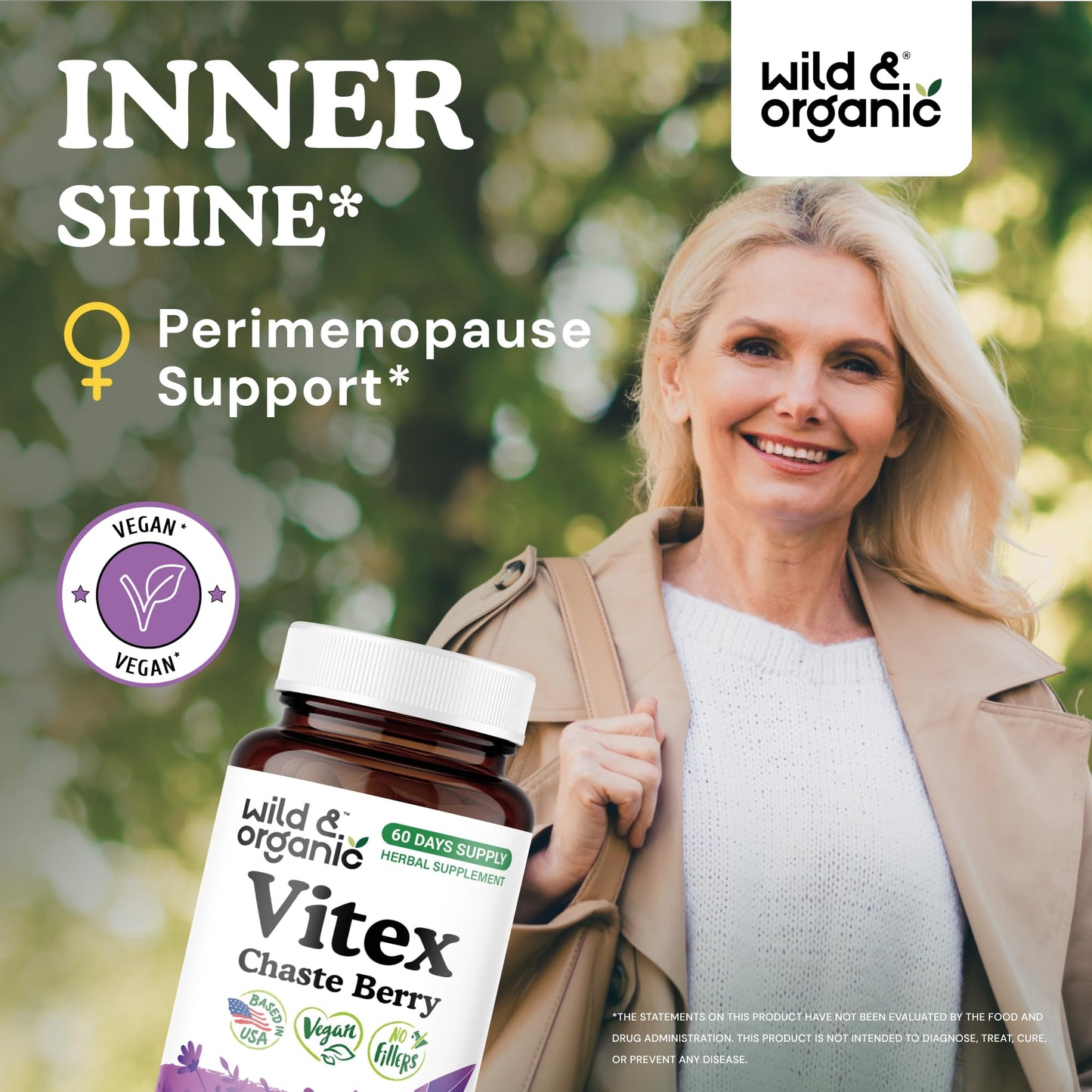 Wild & Organic Vitex Chasteberry Supplement Capsules, 60 Count
