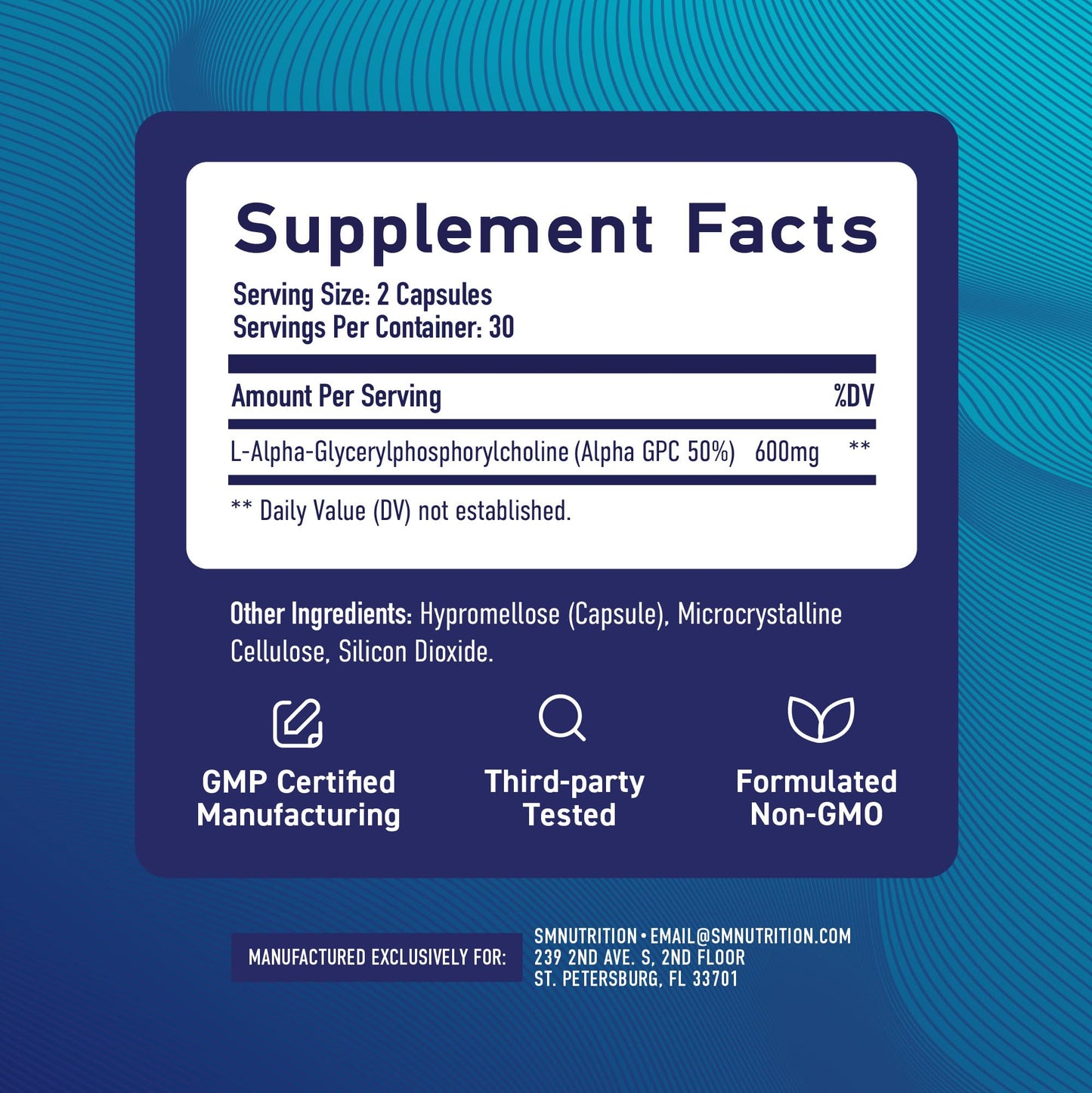 Smoky Mountain Naturals, LLC Alpha GPC 600 mg Brain & Memory Support Supplement Capsule 60 Count