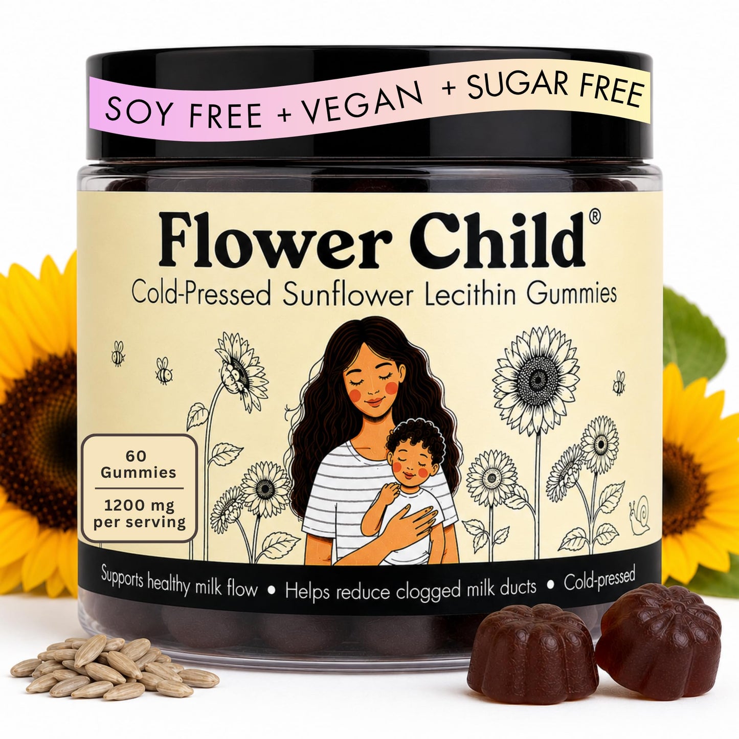 Flower Child Sunflower Lecithin Cold-Pressed Gummies 60 Count