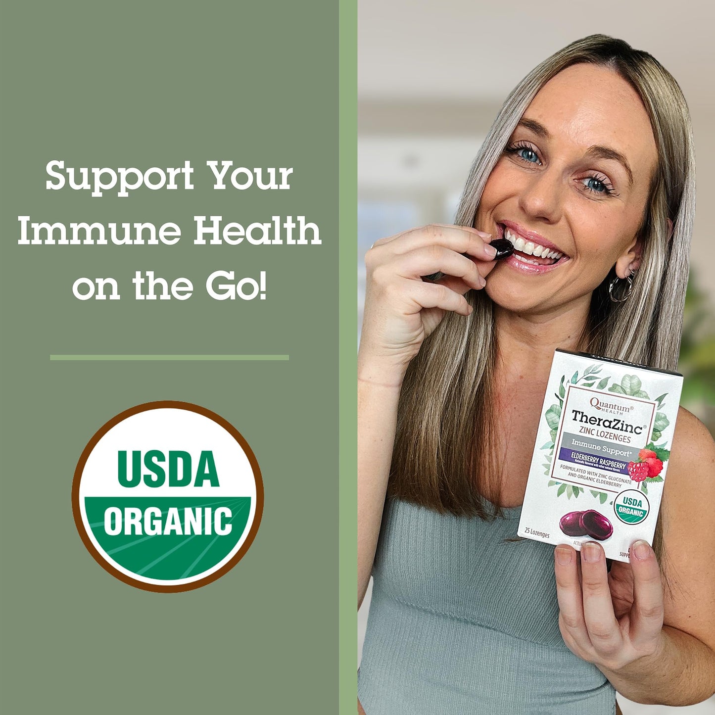 Quantum TheraZinc Organic Zinc Lozenges with Elderberry & Honey, 25 Lozenges