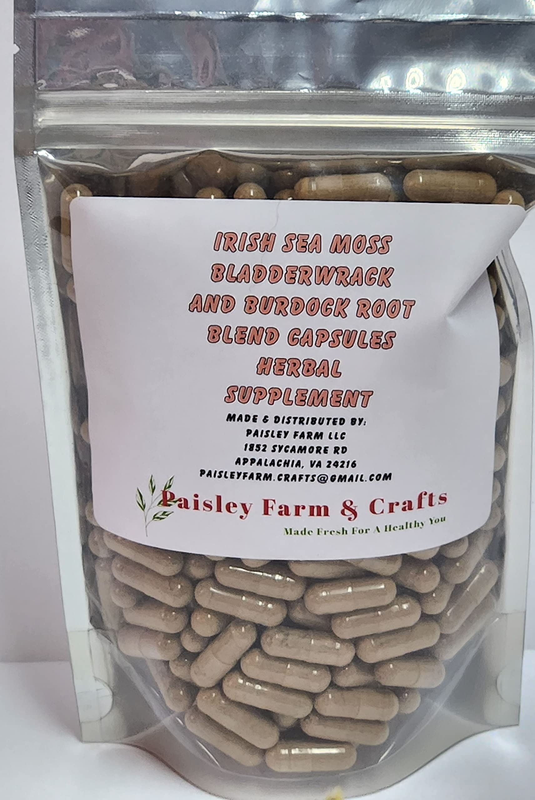 PAISLEY FARM & CRAFTS MADE FRESH FOR A HEALTHY YOU Irish Sea Moss, Burdock Root and Bladderwrack Triple Blend Powder Capsules, 300 Pack