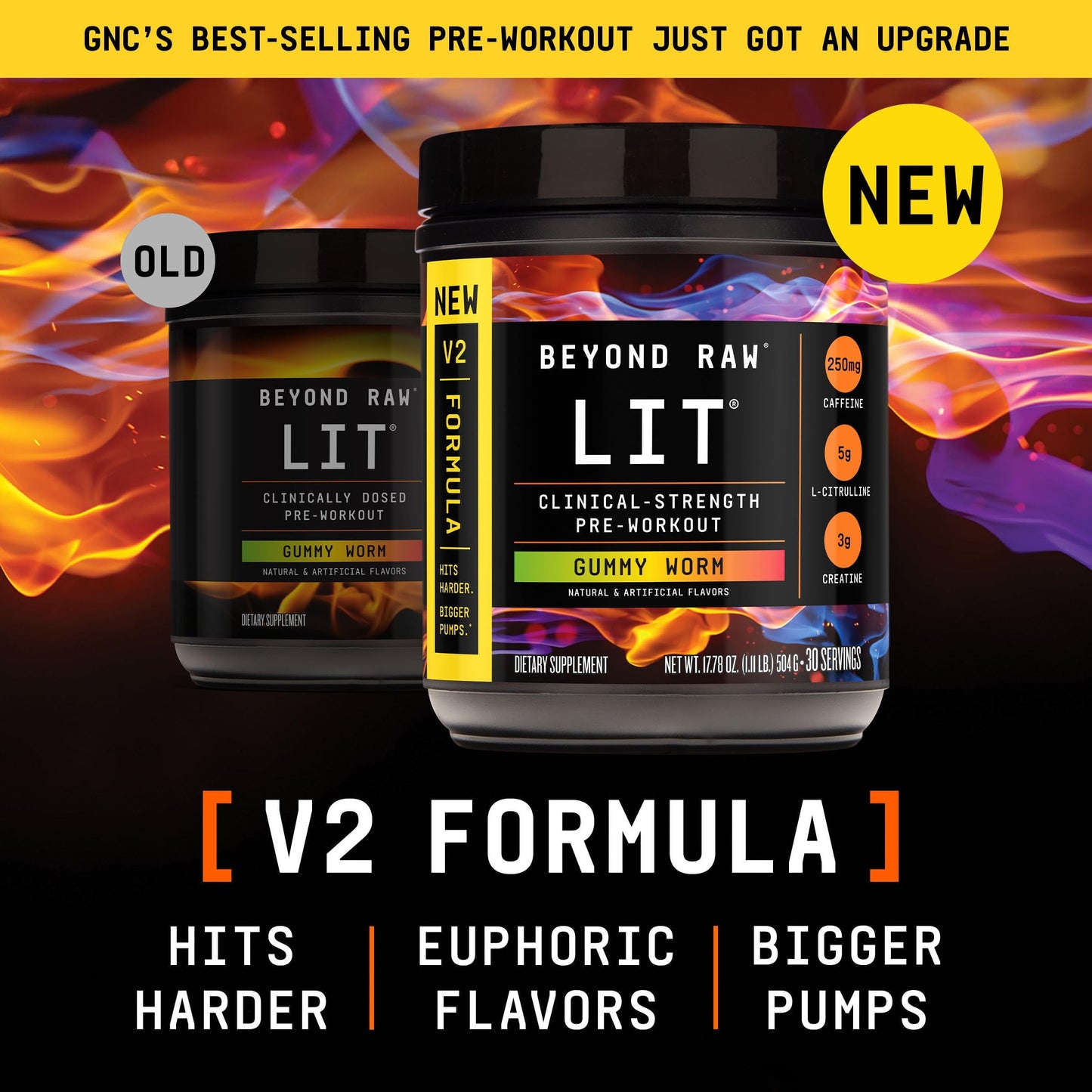 BEYOND RAW GNC LIT V2 Pre Workout Powder, Gummy Worm, 30 Servings