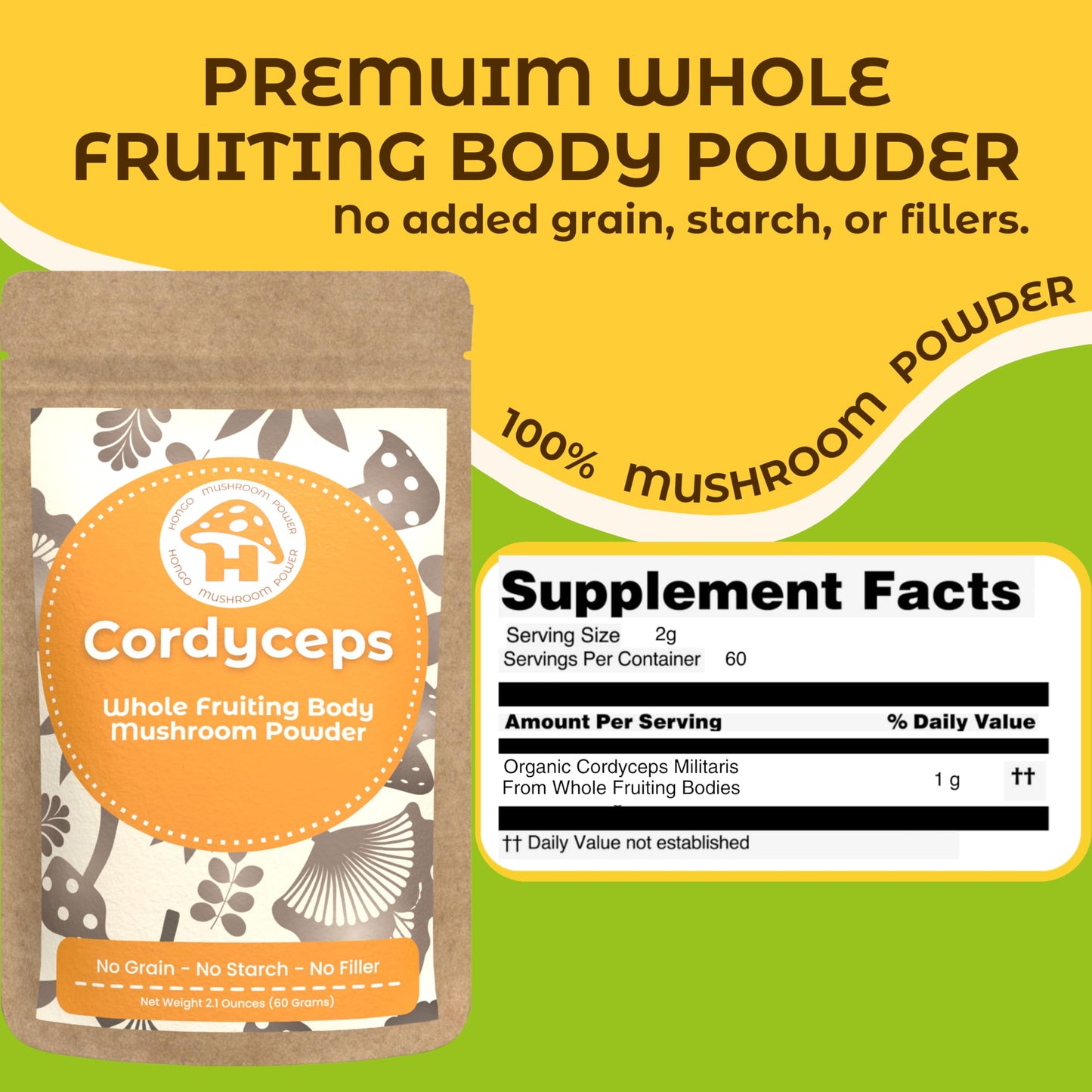 Hongo Tea Cordyceps Mushroom Powder, 2.12 oz