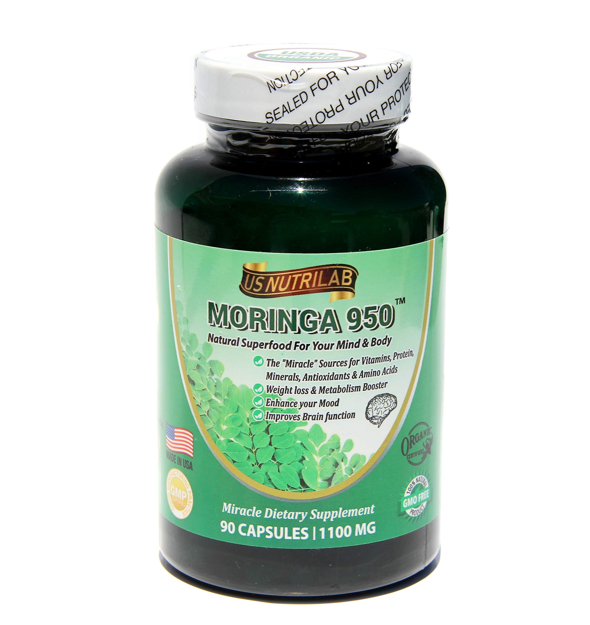 Organic Moringa 950 Capsules, 90 Count
