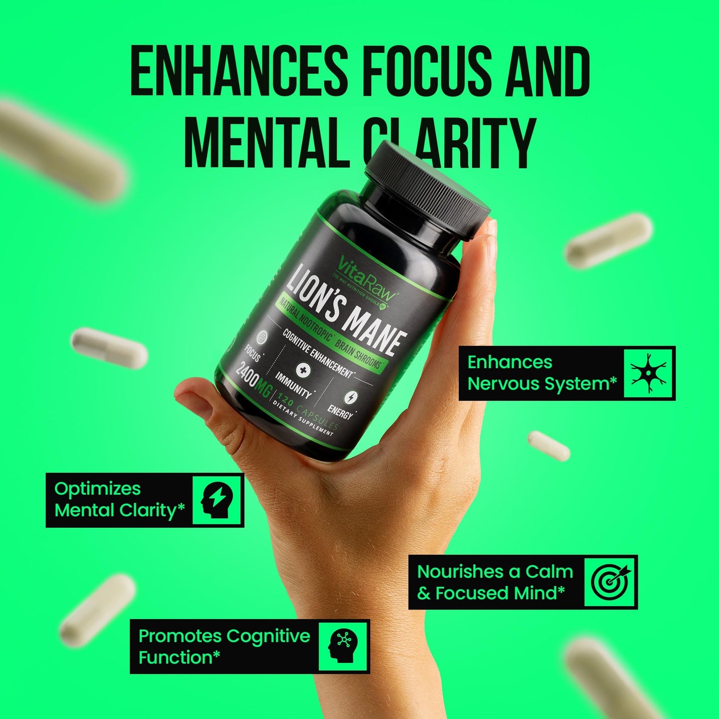 VitaRaw Lions Mane Mushroom 240 Capsules
