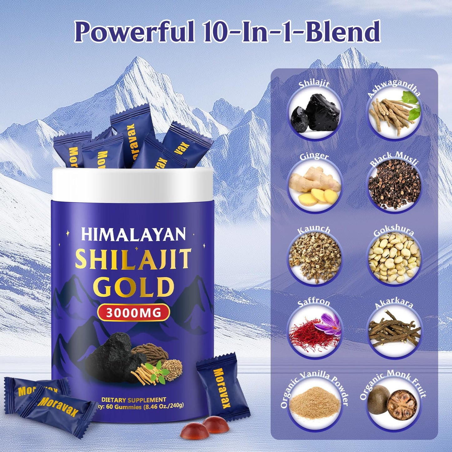 Moravax Himalayan Natural Shilajit Gummies 60-count