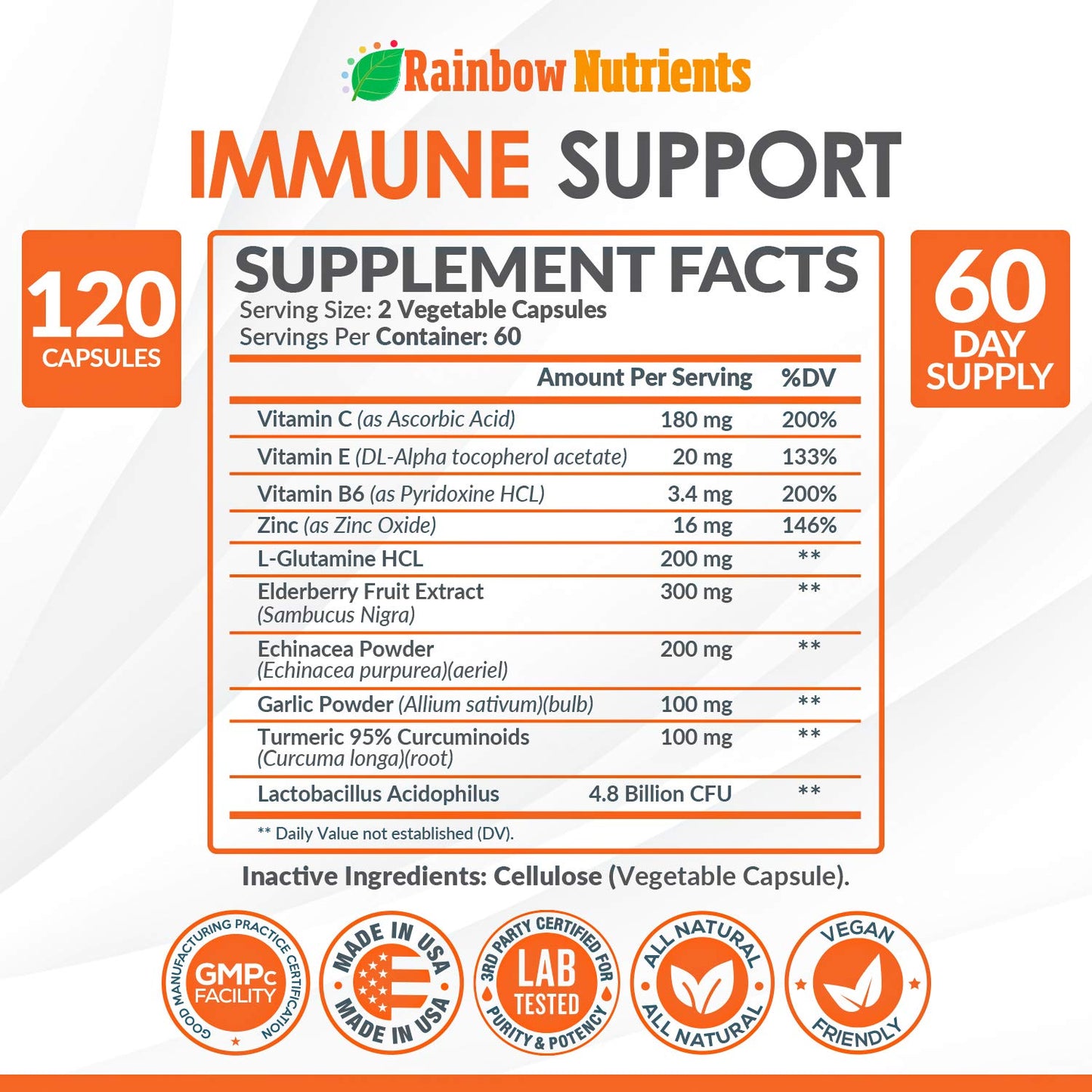 Rainbow Nutrients, LLC 10 in 1 Immune Support Supplement Capsules 120