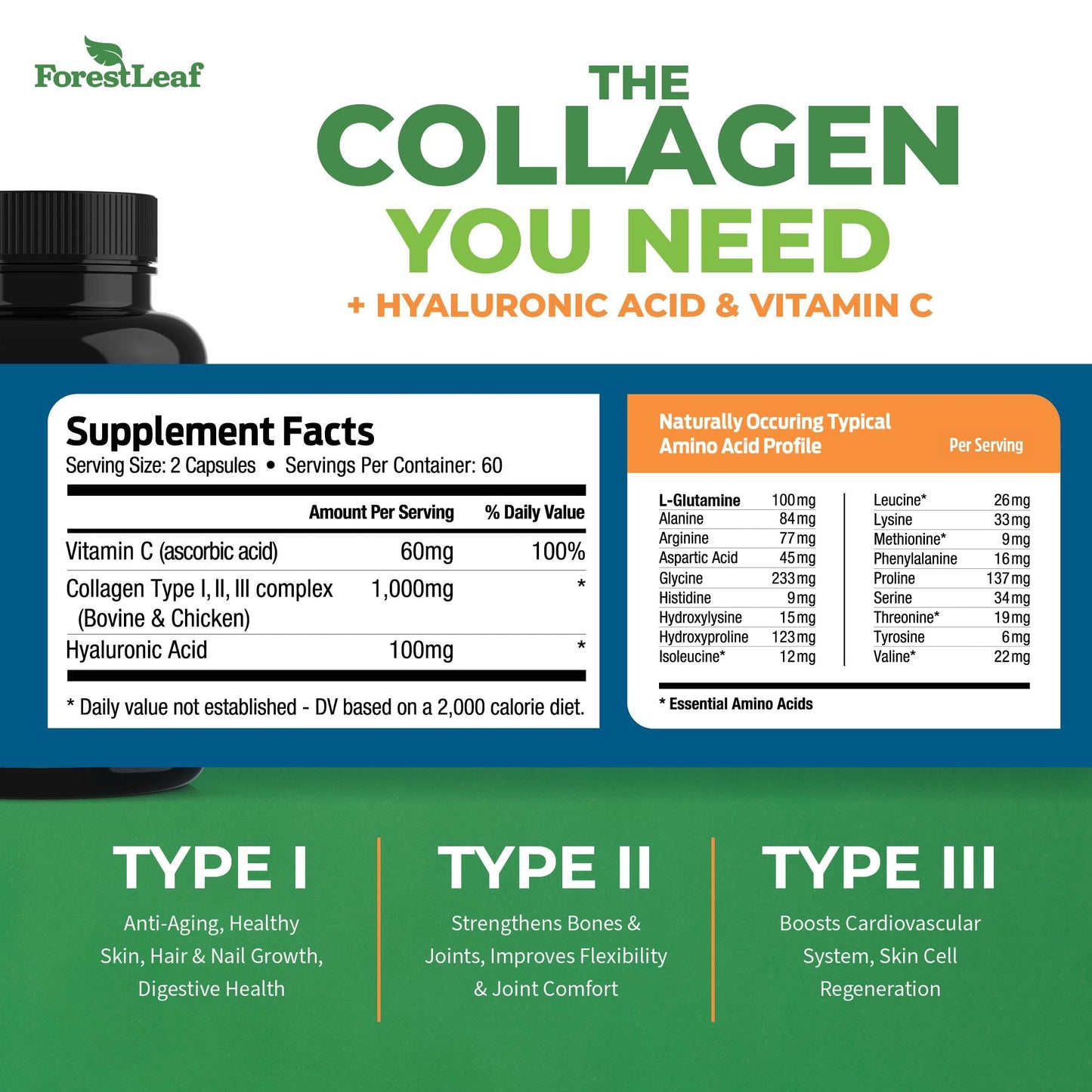 ForestLeaf Collagen Supplements Bundle - 2-in-1 Hydrolyzed Collagen Peptides Powder and Collagen Pills - Grass-Fed Bovine Collagen for Women and Men, 120 Count