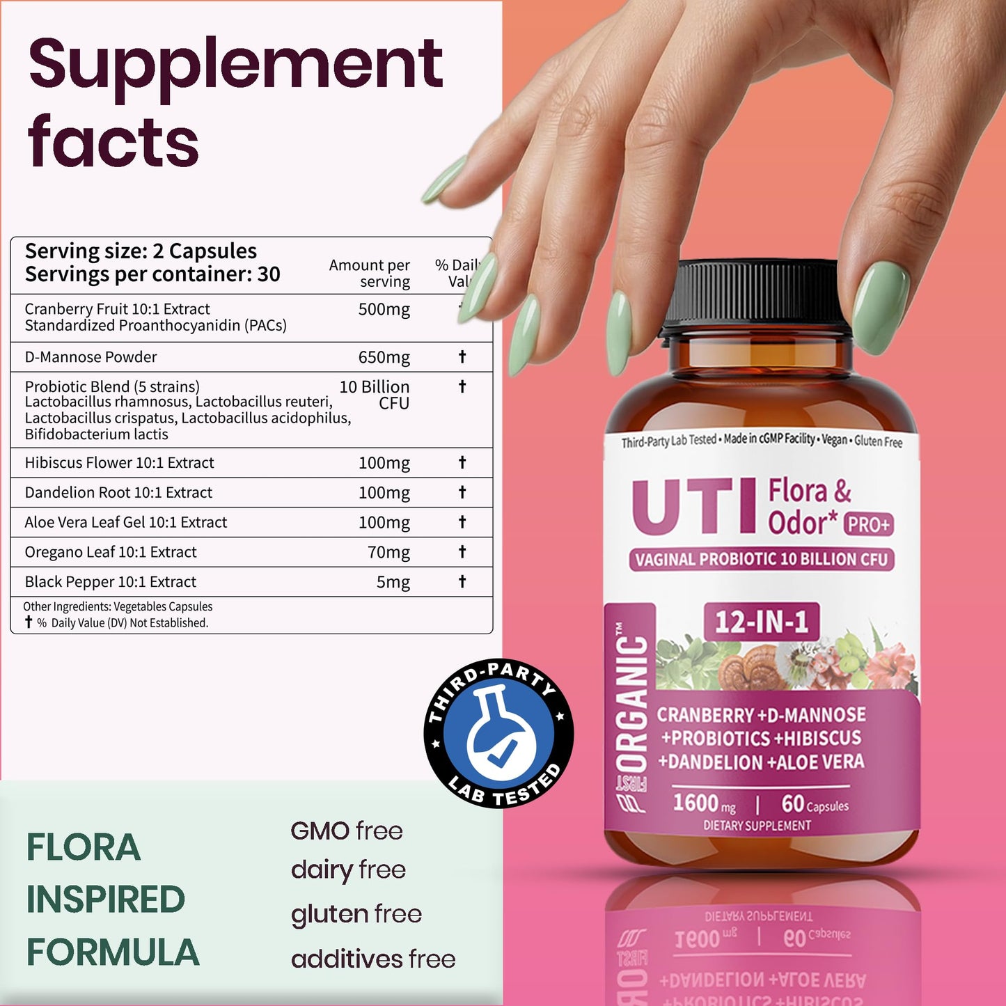 FIRSTORGANIC UTI Flora & Odor Pro+ & UTI Yeast & pH Pro+ Vaginal Probiotics Capsules 120 Count