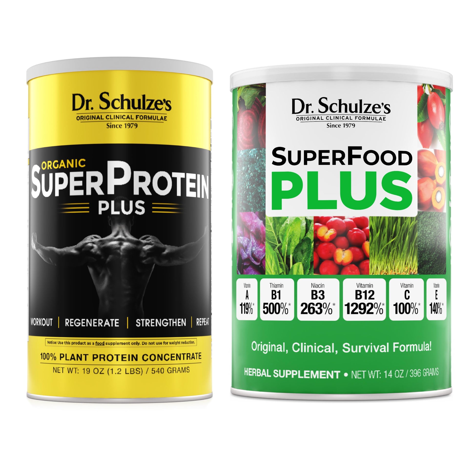 Dr. Schulze's SuperProtein Plus & SuperFood Plus Bundle Plant-Based Protein Powder, 33
