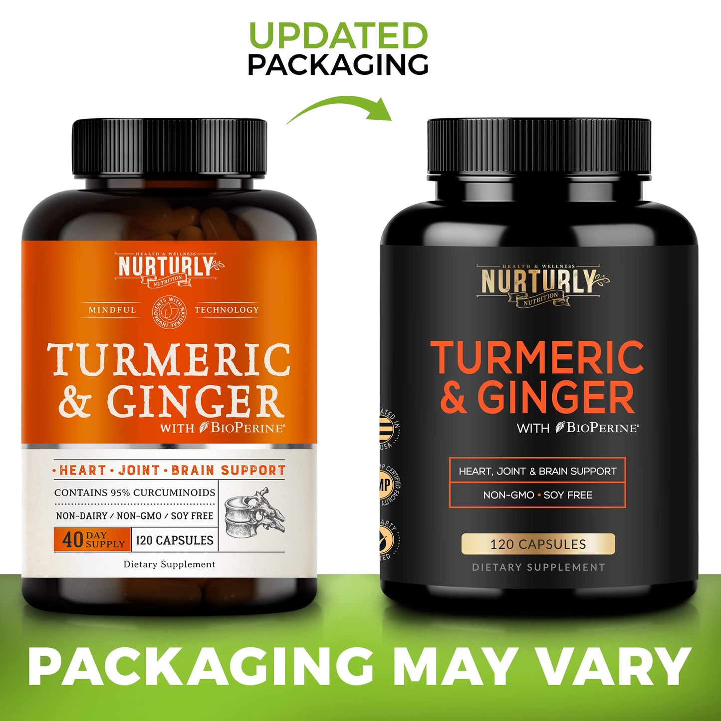 NURTURLY Turmeric Curcumin with BioPerine & Ginger - High Absorption Turmeric Supplement, 120 Capsules