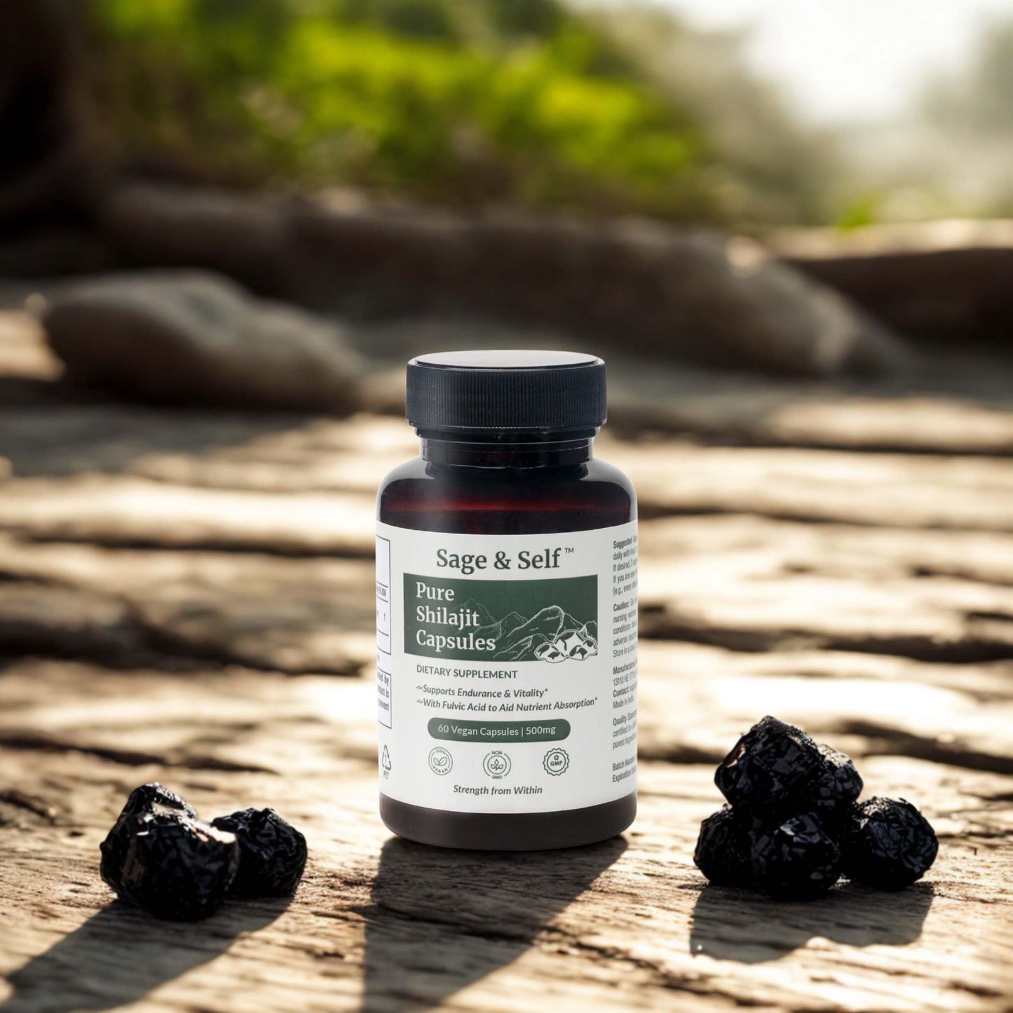 Sage & Self Pure Shilajit Capsules – Purified Shilajit Extract (40% Fulvic Acid) – 500 mg Per Capsule – Vegan Herbal Supplement, 60 Capsules