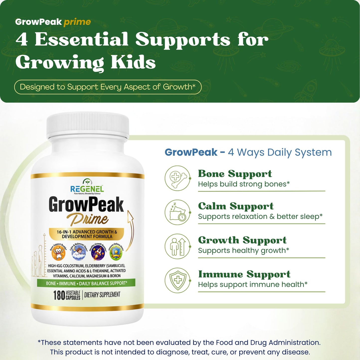 REGENEL GrowPeak Prime 16-in-1 Kids & Teens Growing Years Formula Capsule 180 Count