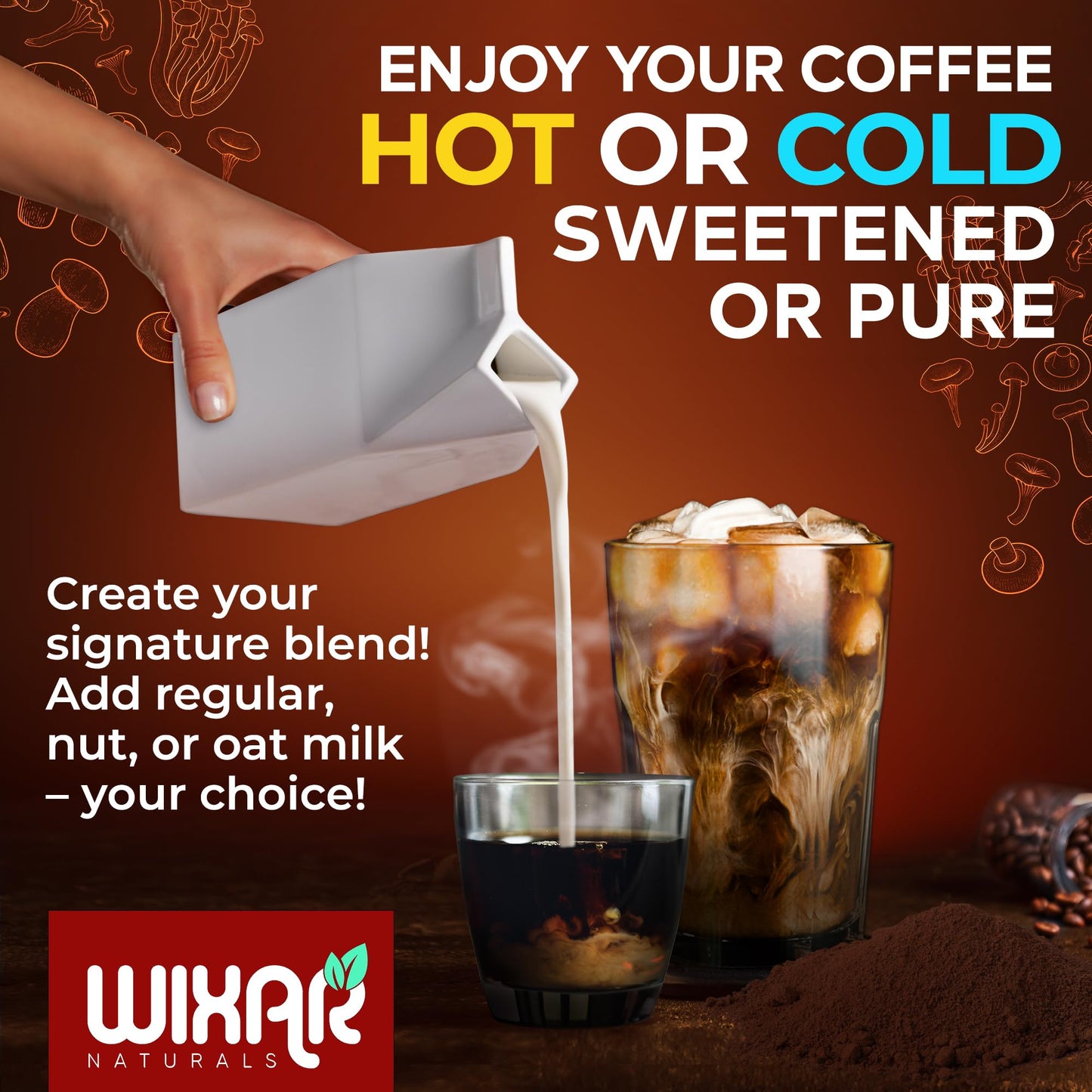 Wixar Naturals Mushroom Coffee Blend - Ten Treasure Mushrooms Extract Instant Coffee Powder, 5 oz
