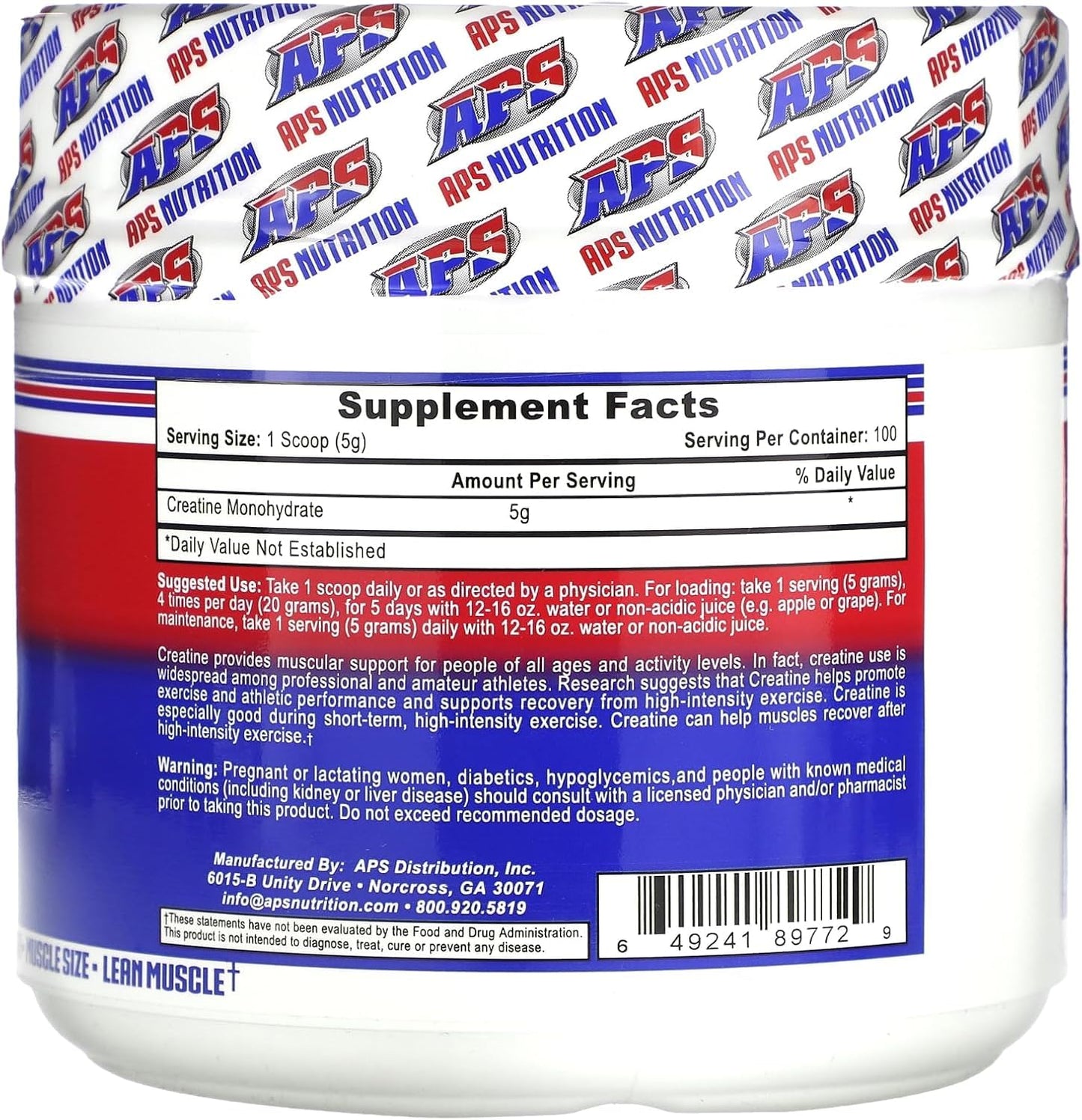 APS Nutrition Pure Creatine Monohydrate Powder 17.637 oz