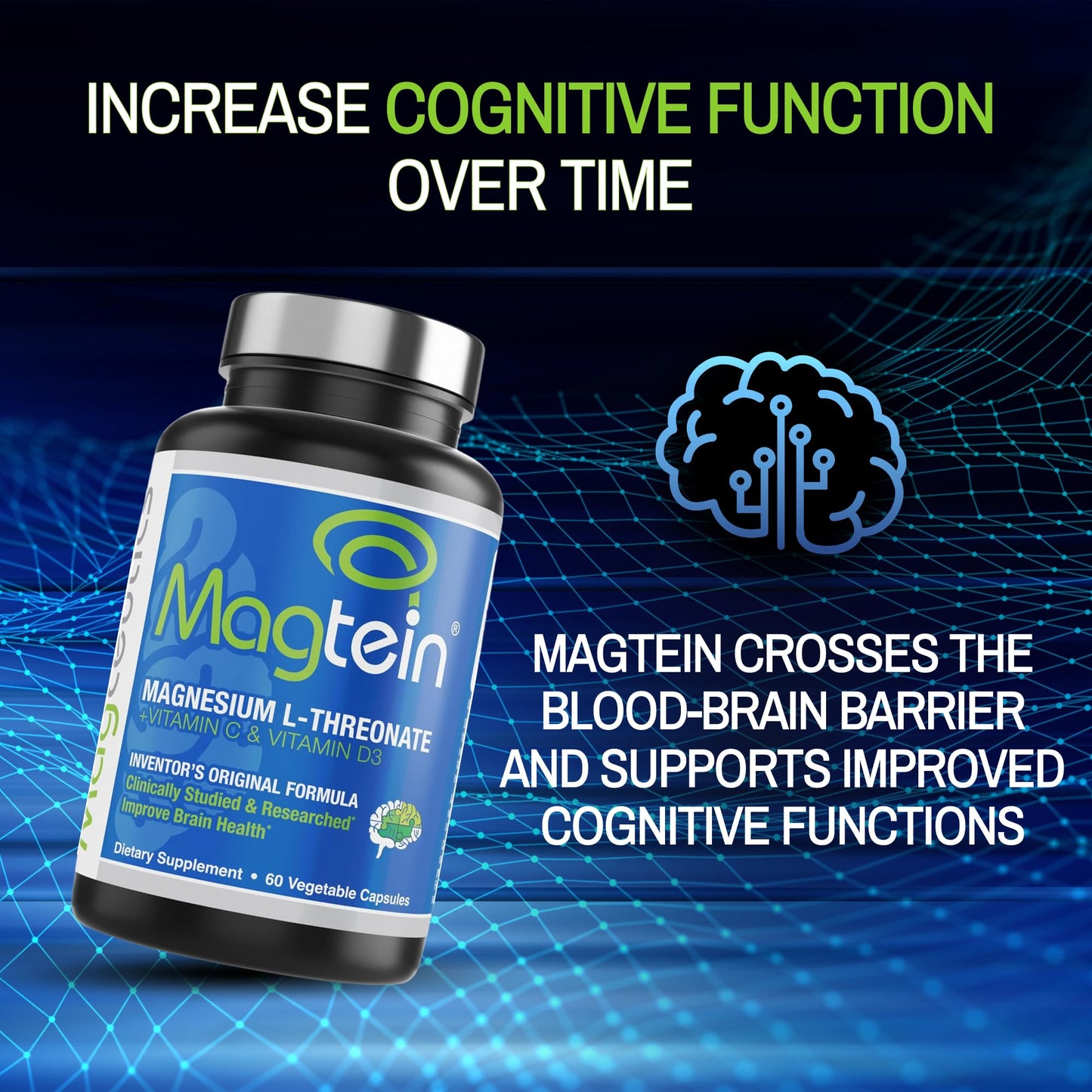 Magtein Magnesium L-Threonate and Vitamin D3 K2 Capsules, 60 Count