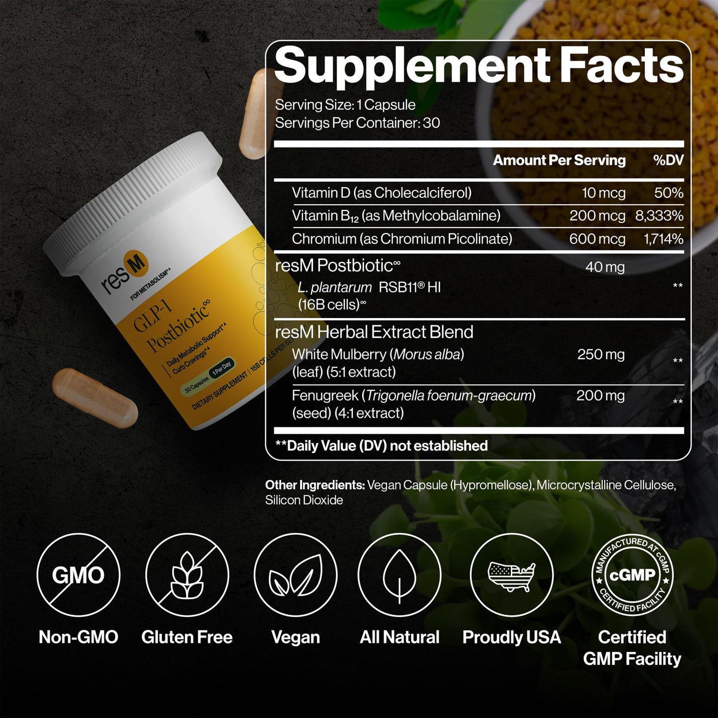 ResBiotic GLP-1 Postbiotic Supplement 90 Capsules
