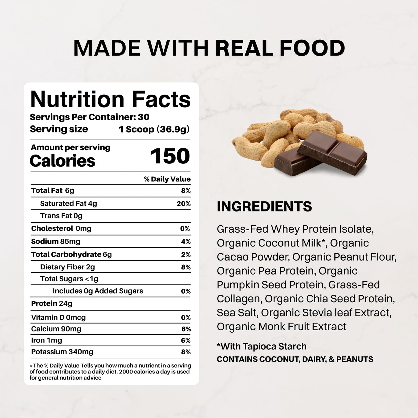 JUST INGREDIENTS Creamy Peanut Butter Chocolate Protein Powder 23 Servings