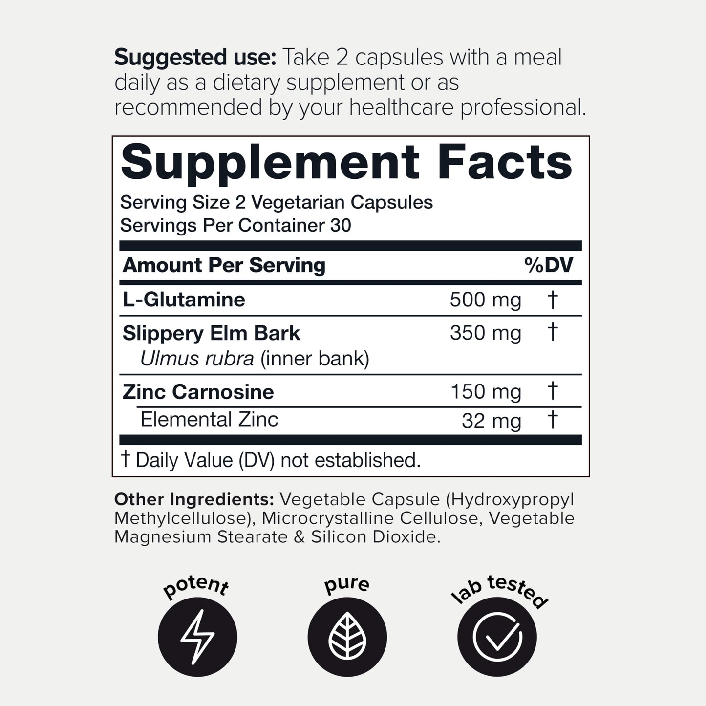 Toniiq Zinc L-Carnosine Complex Capsules, 1000 mg Triple Blend with L-Glutamine & Slippery Elm, 60 Count