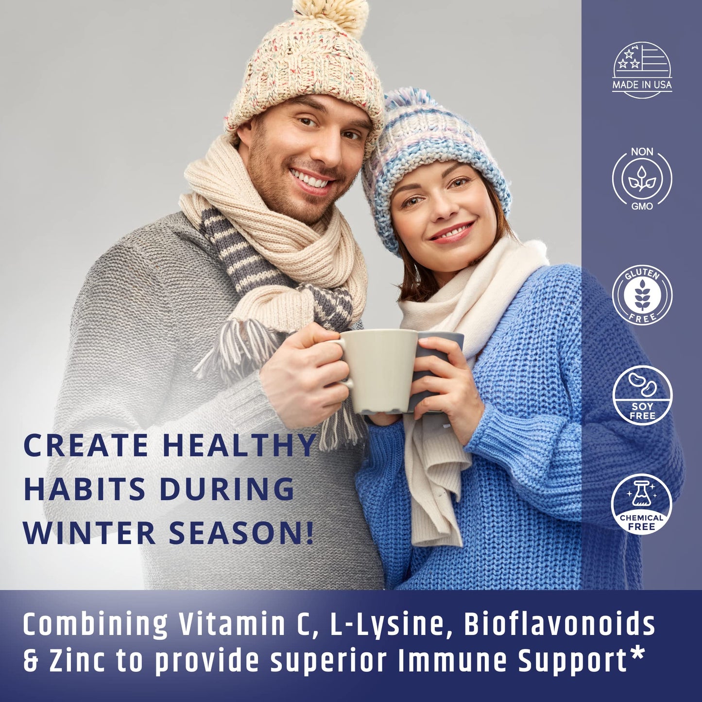 AgeImmune Vitamin C 1000mg Complex with L-Lysine 500mg, Zinc Gluconate 12mg, Bioflavonoids 300mg Capsules 120