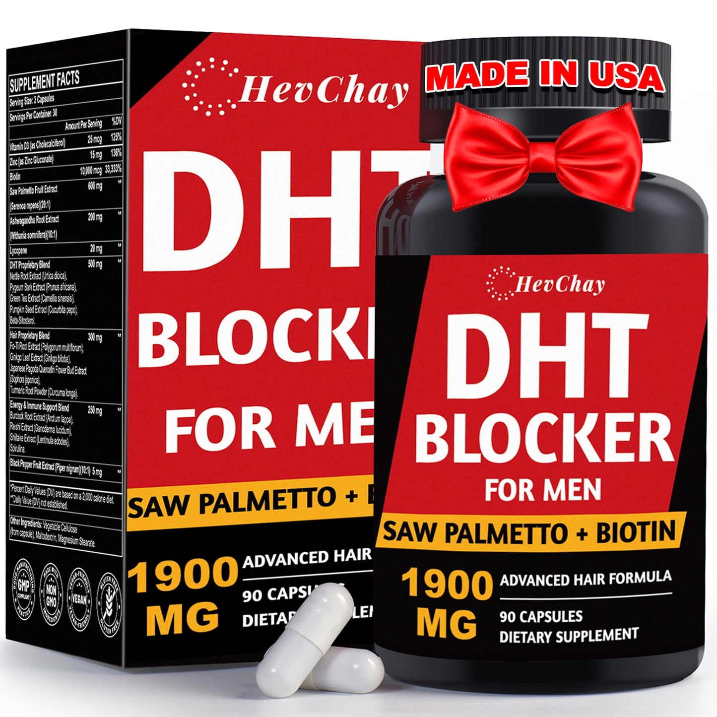 HevChay DHT Blocker for Men with Saw Palmetto & Biotin 10000mcg Capsules 90 Count