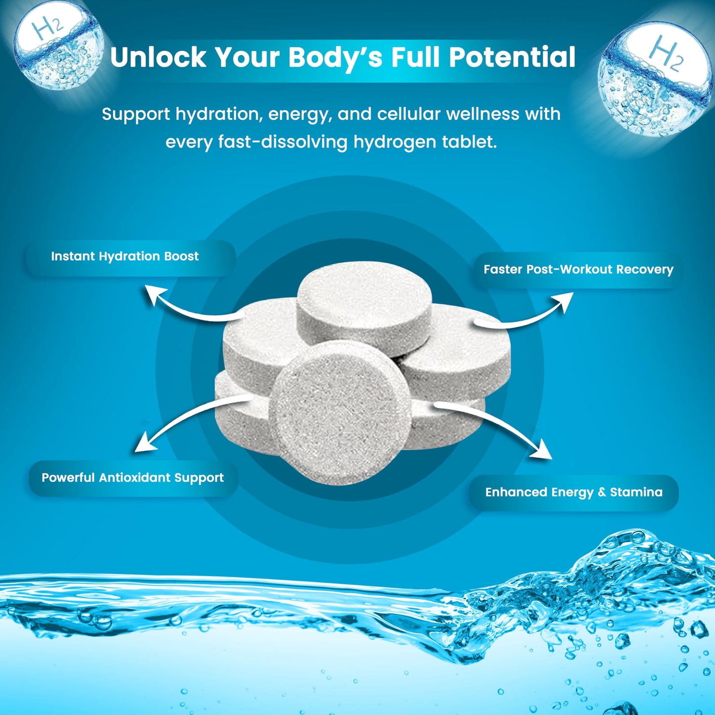 Healux Hydrogen Water Tablets 12 PPM - Molecular H2 Tablets with Magnesium, 90 Tablets