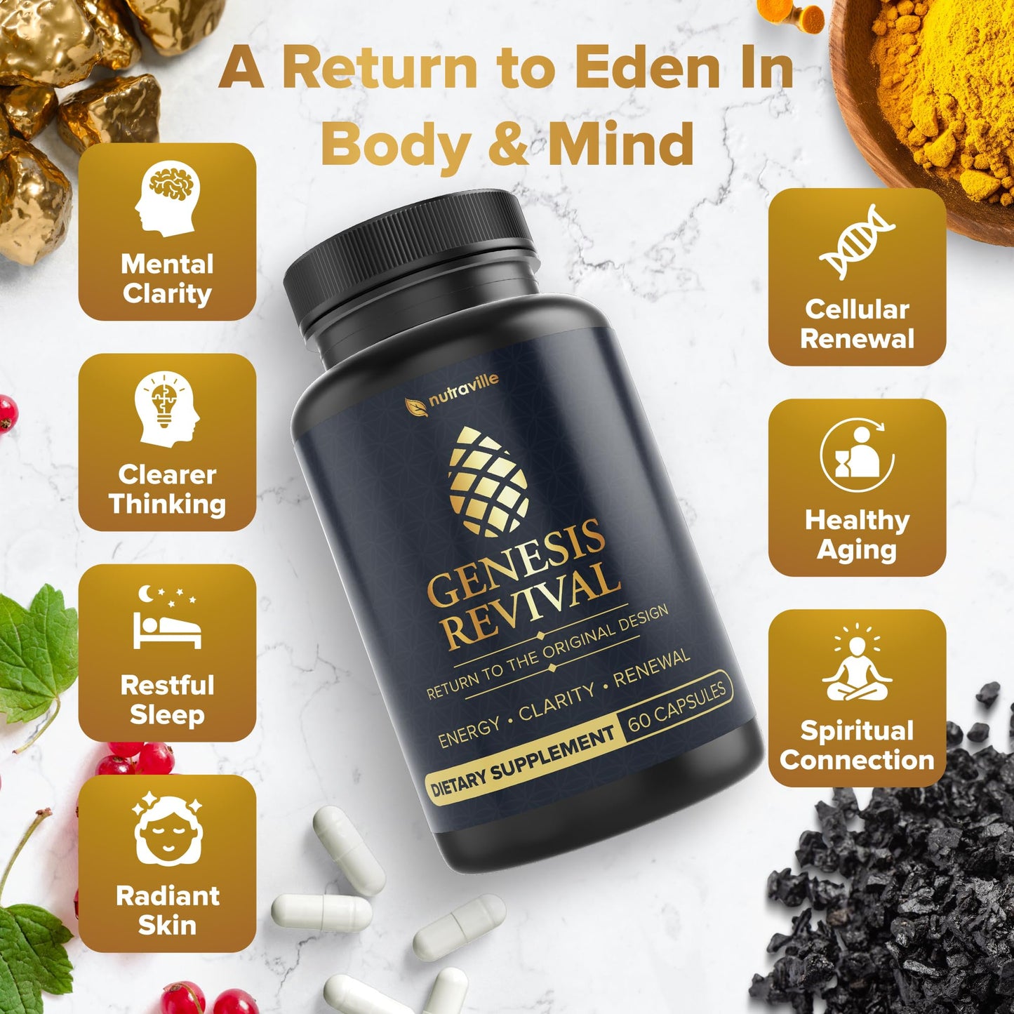 Nutraville Genesis Revival – Shilajit, Lion’s Mane & 8 Sacred Botanicals to Nourish the Pineal Gland 120 Capsules