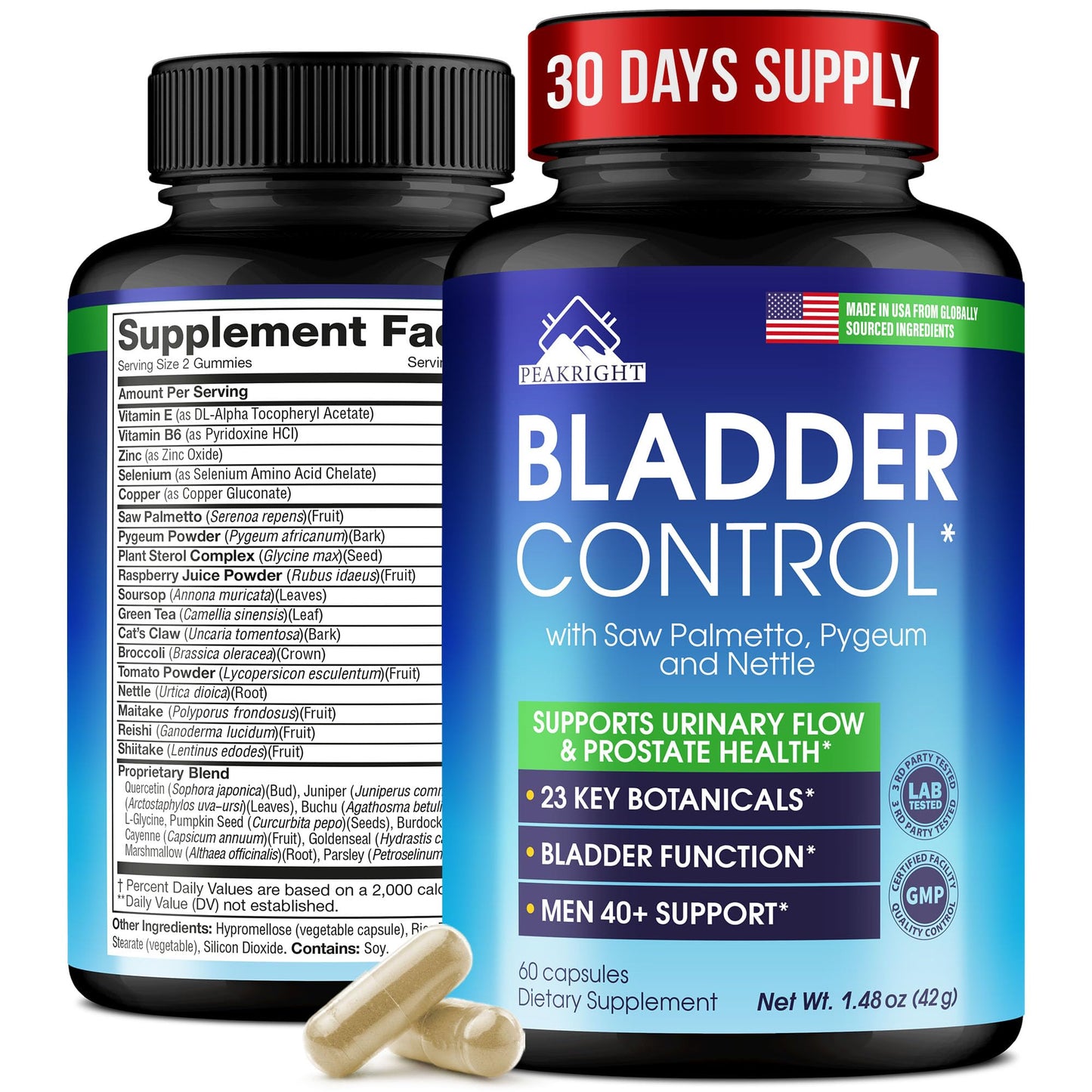 Peakright Prostate Health Supplements for Men 40+ with Saw Palmetto, Pygeum, Pumpkin Seed & Stinging Nettle Root Capsules 60 Count
