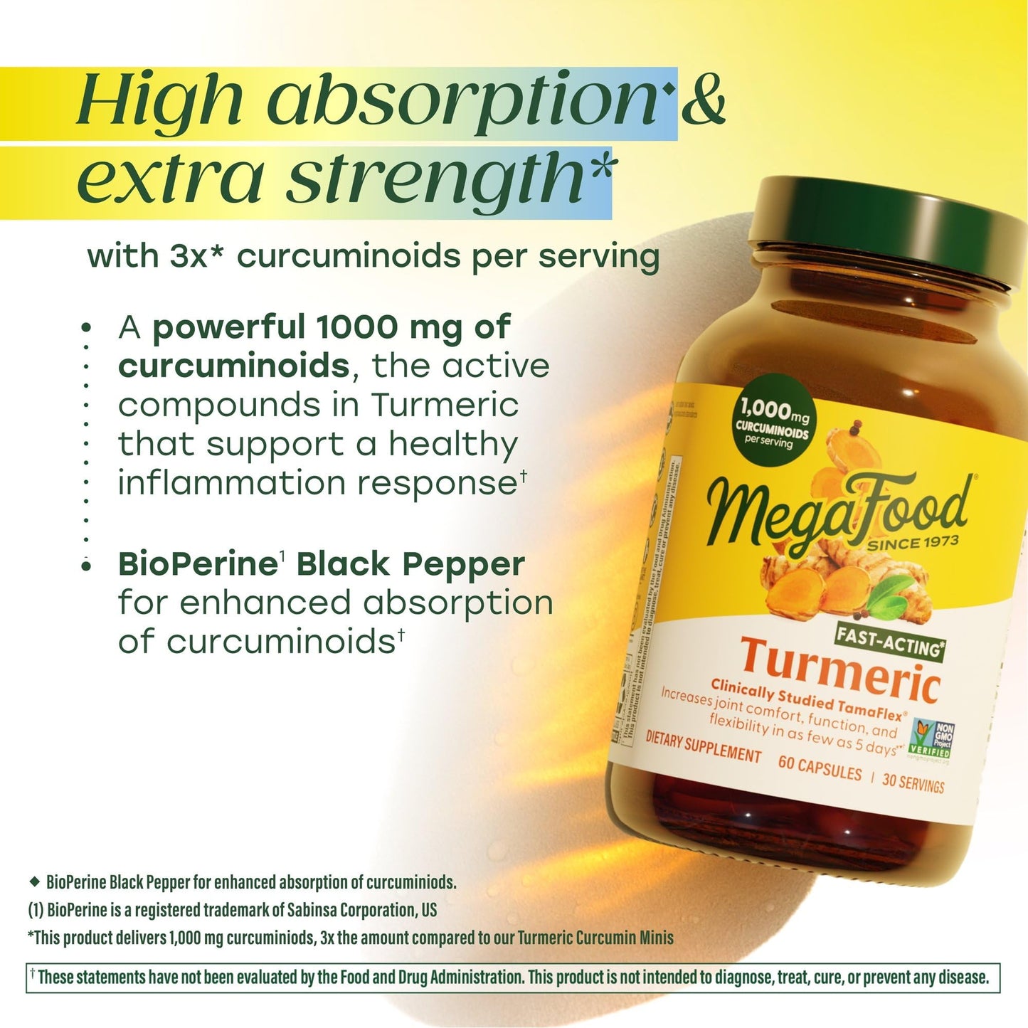 MegaFood Fast-Acting Turmeric Curcumin Supplement, Black Pepper, 60 Capsules