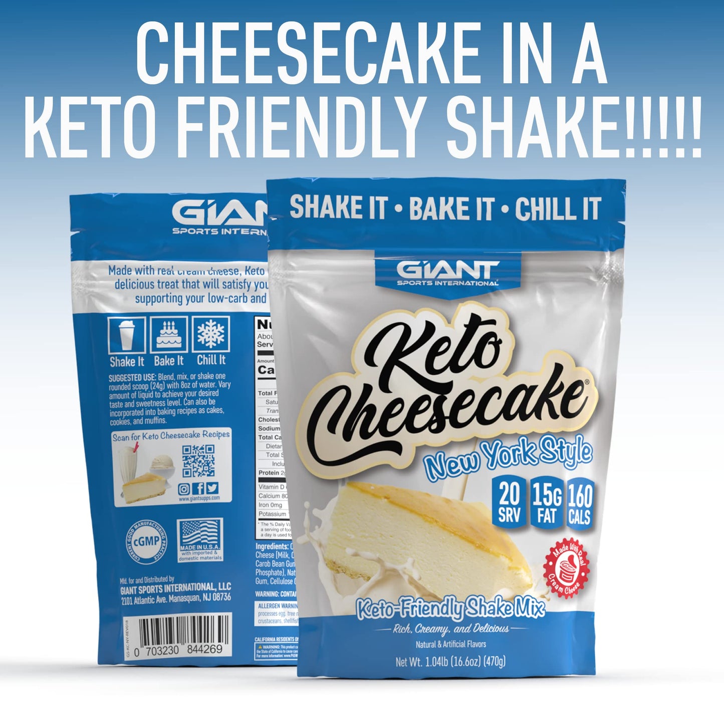 Giant Sports International Keto Cheesecake Shake Mix Powder 16.64 Ounce